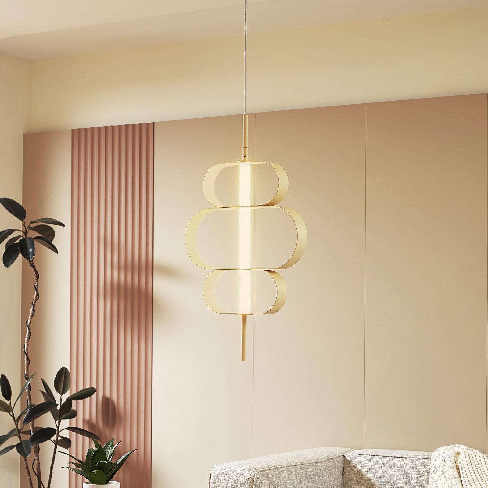 Lucande Audrina LED pendant light, beige, metal, dimmable