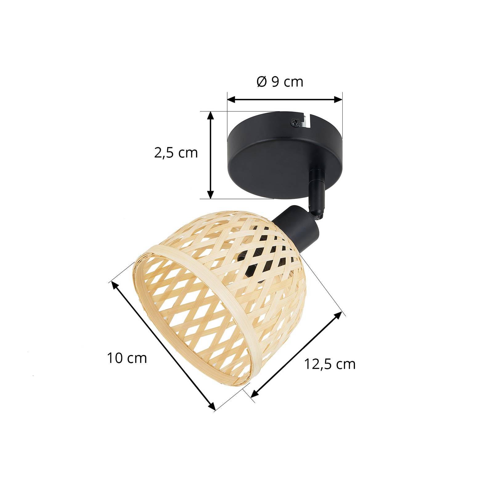 Reflektor sufitowy Lindby Youstin, Ø 12,5 cm, bambus, E14