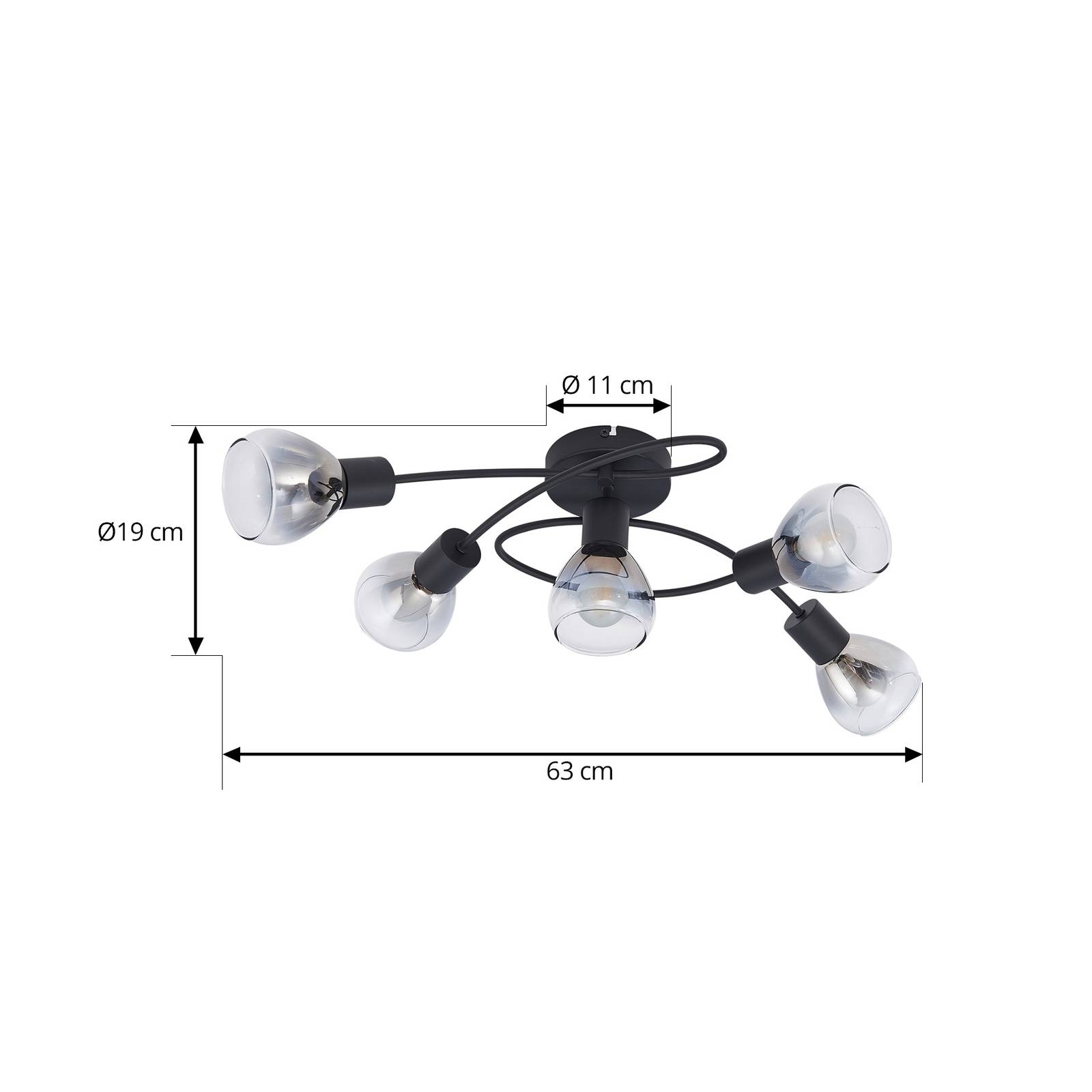 Lampa sufitowa Lindby Pendura, 5-punktowa, czarna, szkło