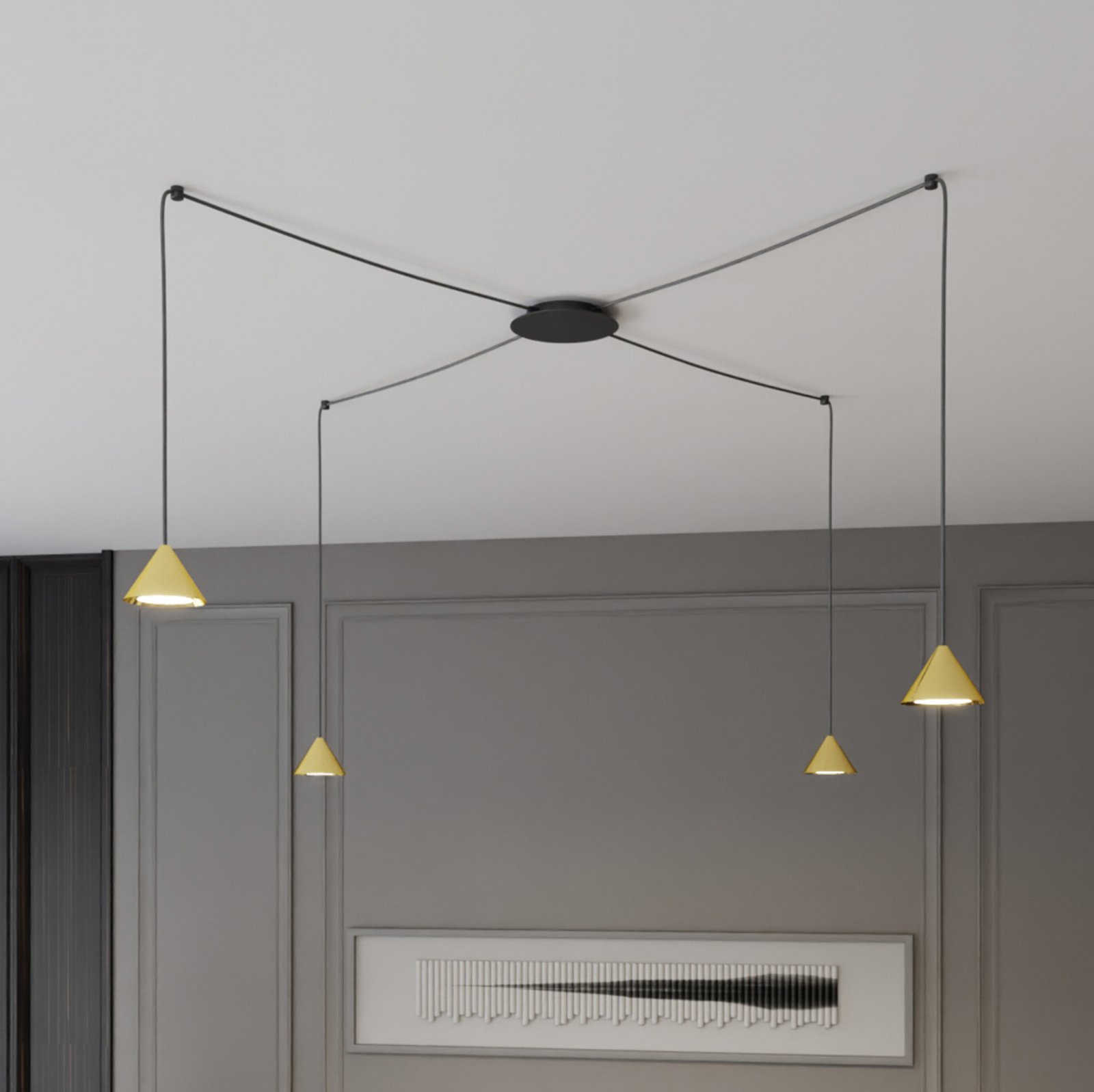 Suspension Elit Spider, 4 lampes, doré, métal