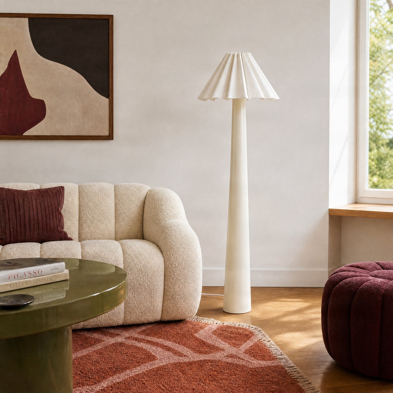 Stojacia lampa Lindby Lotte, 150 cm, béžová, kov, textil, E27
