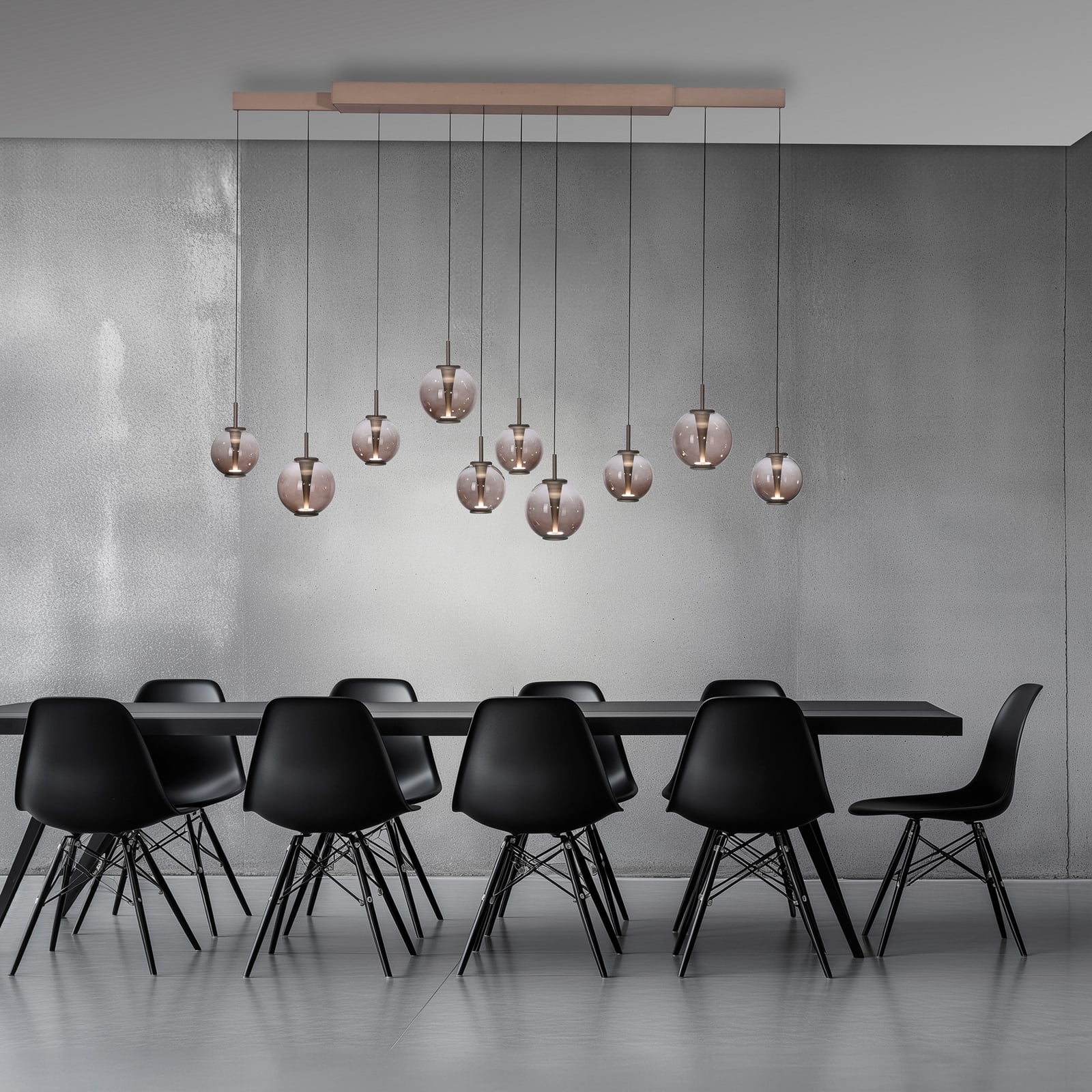 E-Infinity LED-Hängelampe bronze/amber, 198cm, 10-flg - PURE E-Infinity LED-Hängelampe bronze/amber, 198cm, 10-flg - PURE