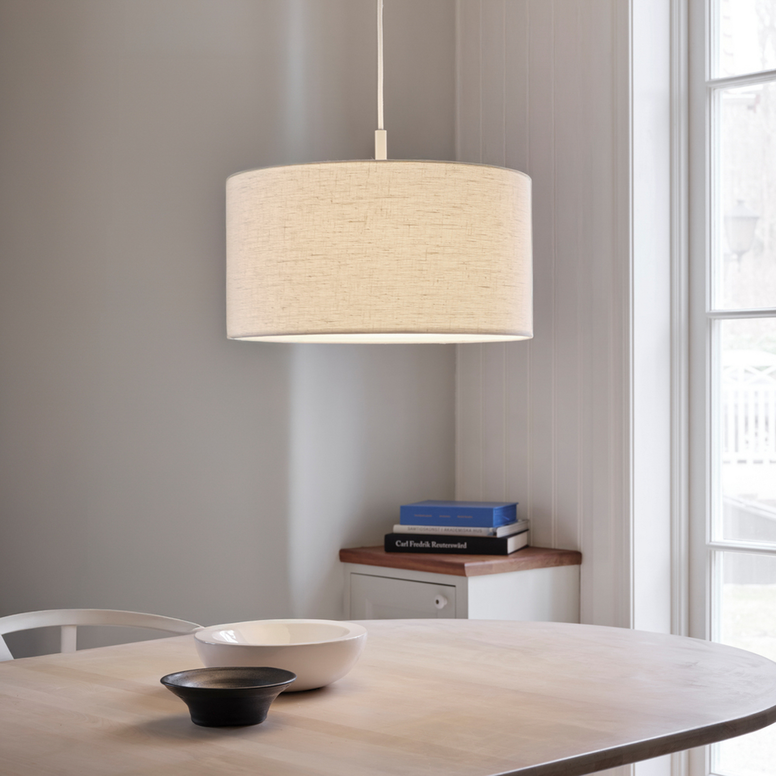 Lampada a sospensione Soft, Ø 44 cm, bianco/sabbia, lino - Belid