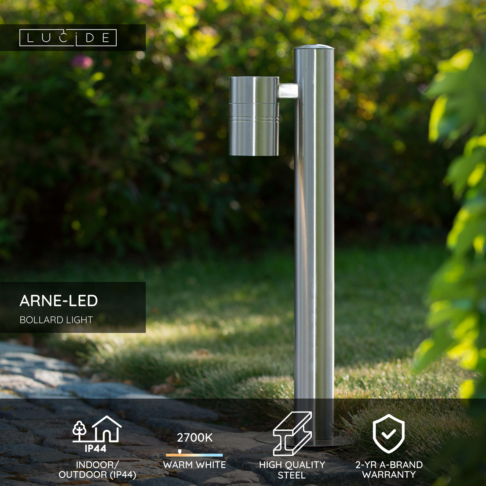 Tuinpadverlichting ARNE, chroomkleurig, 1-lamp. Hoogte 50 cm IP44 GU10-LED