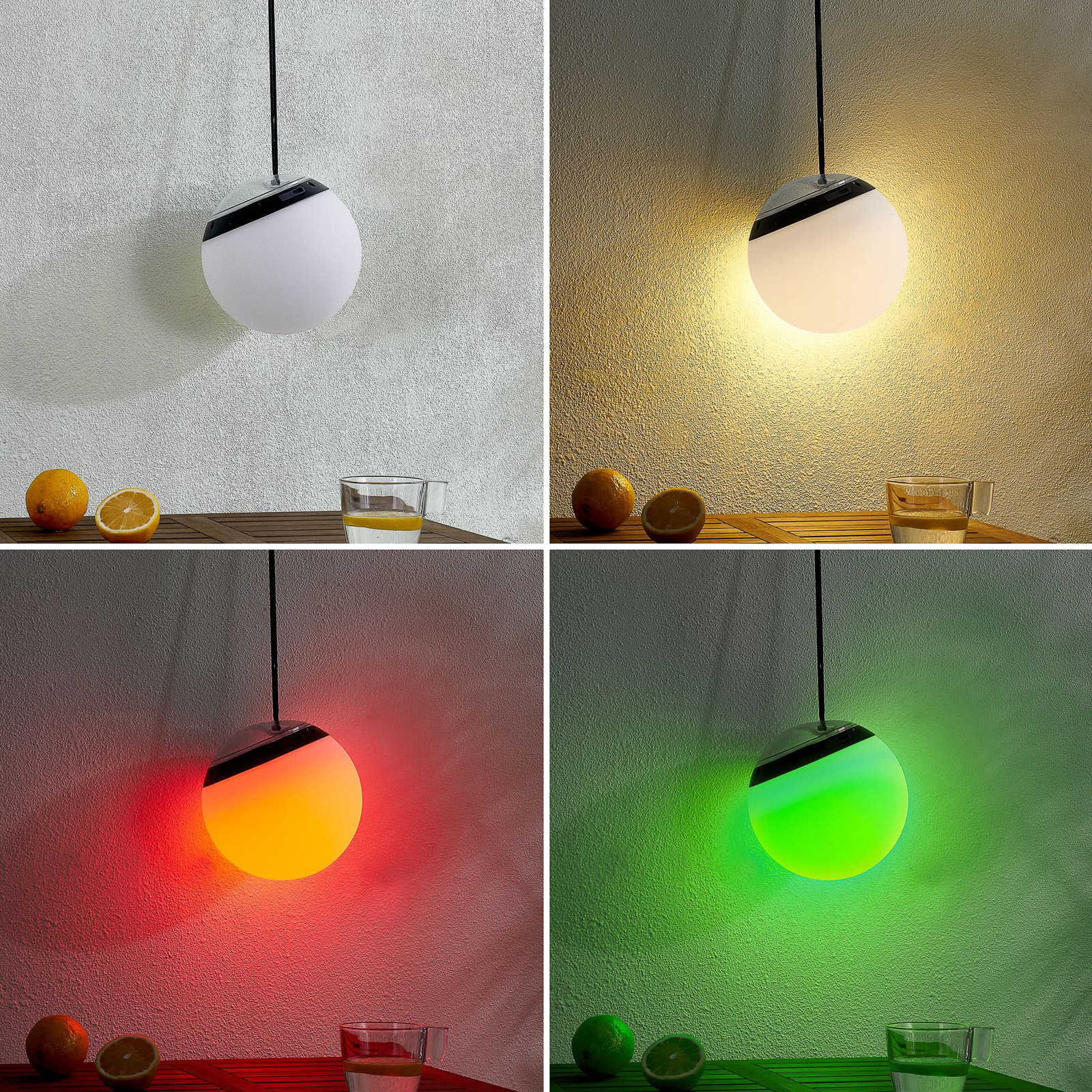 Lindby LED buiten hanglamp Eleia, RGBW, 20 cm, oplaadbare batterij