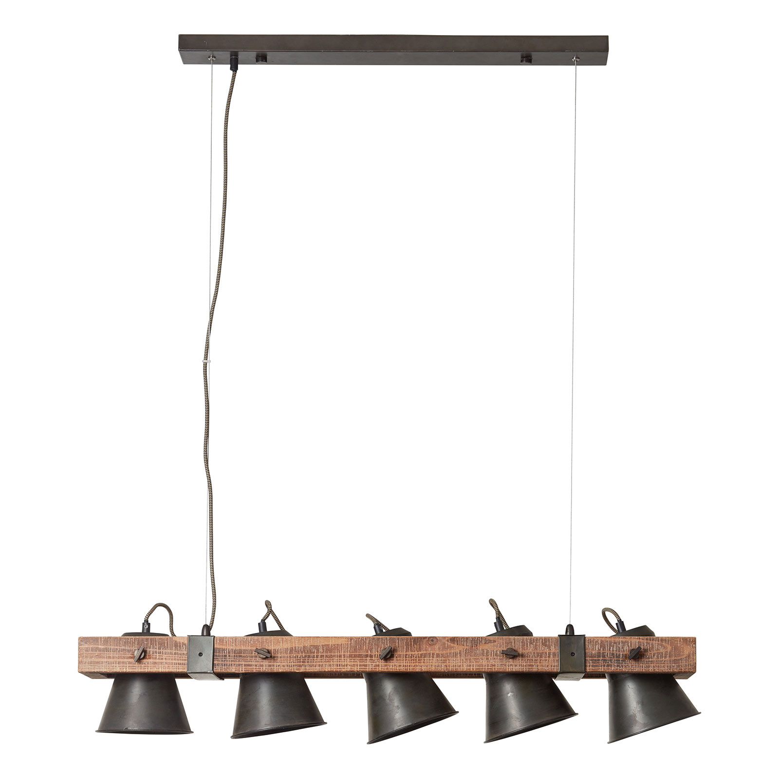 Hanglamp Plow 5-lamps, zwart/donker hout