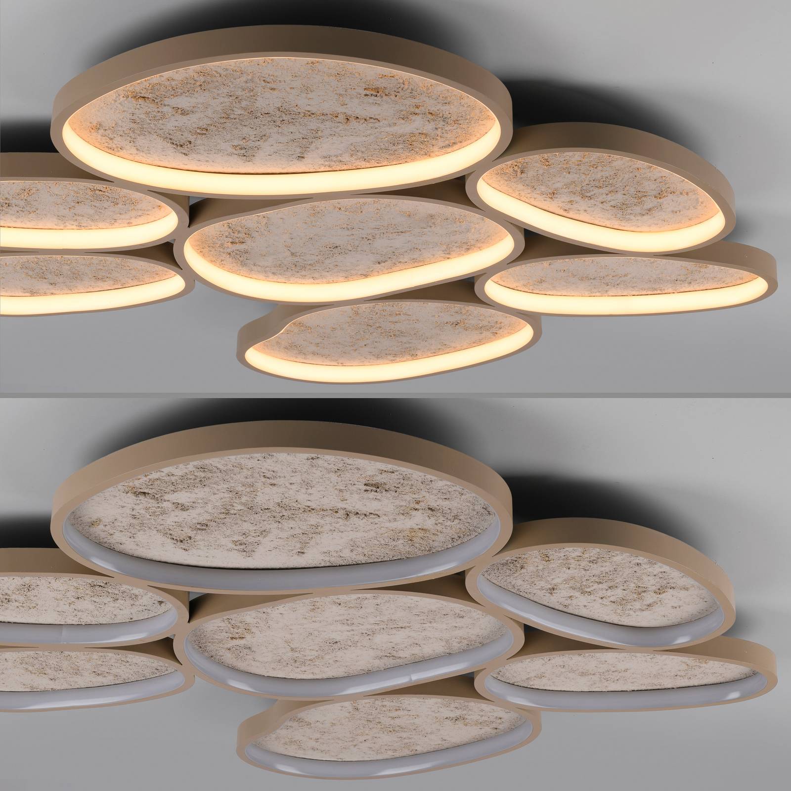 Lampa sufitowa LED Moonbraker 7, kolor piaskowo-beżowy, 3 000 K, ściemniana