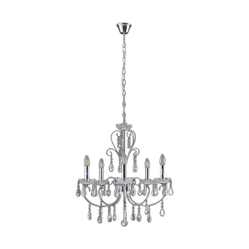 Lucande – Solveig 5 Pendelleuchte Chrome/Clear