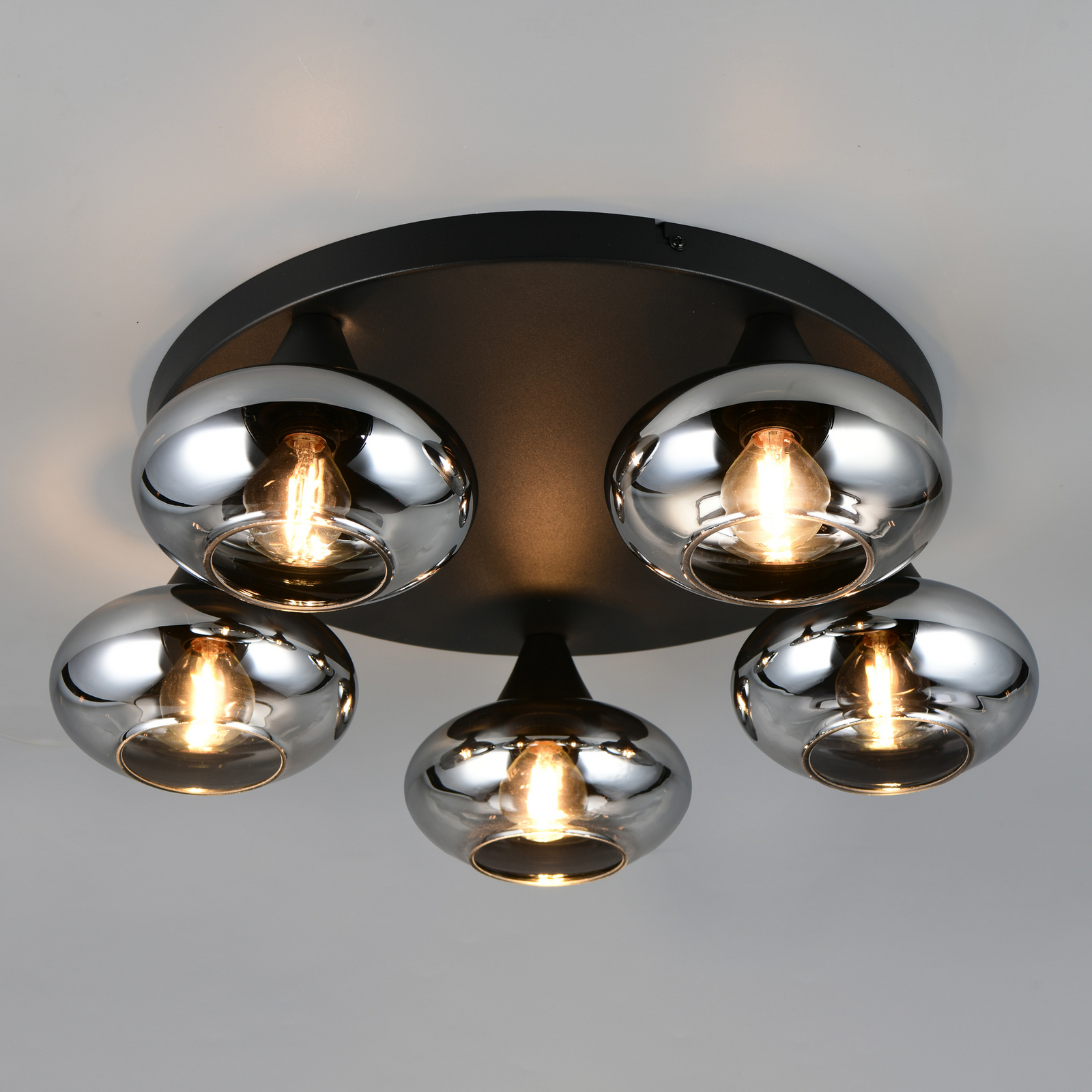 Plafoniera Divina, color fumo, Ø 49 cm, a 5 luci, vetro