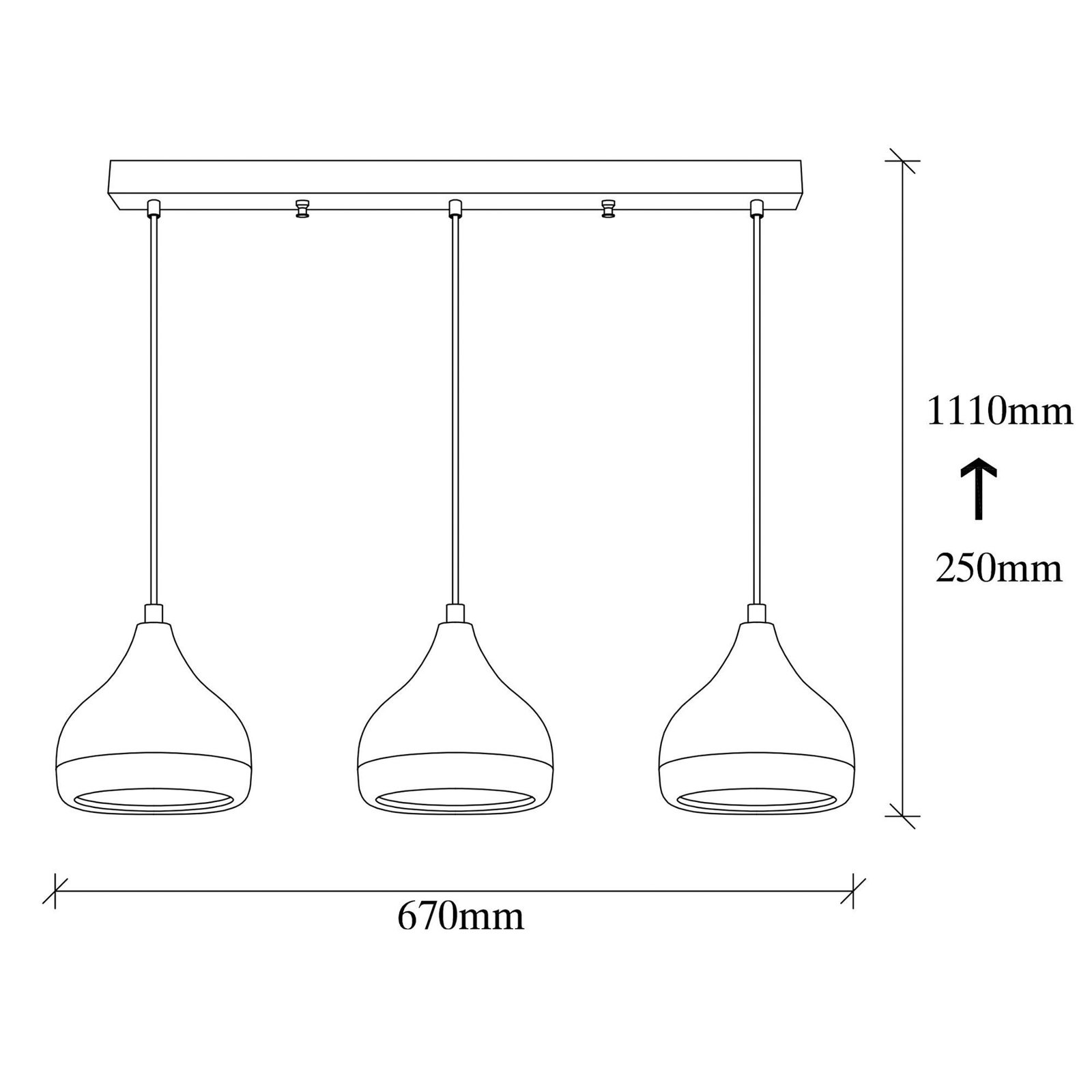 Suspension Yildo 6878 blanc/noir métal à 3 lampes linear