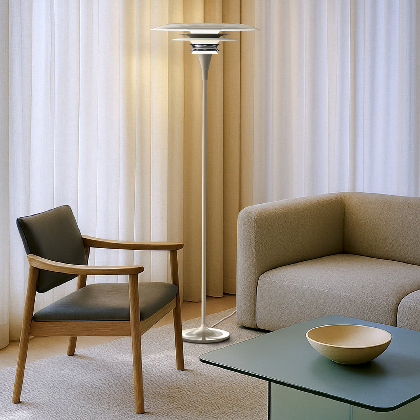 Diablo golvlampa, h&ouml;jd 149 cm, greige, metall, E27 Belid - Vardagsrum - Design - Med en ljusk&auml;lla