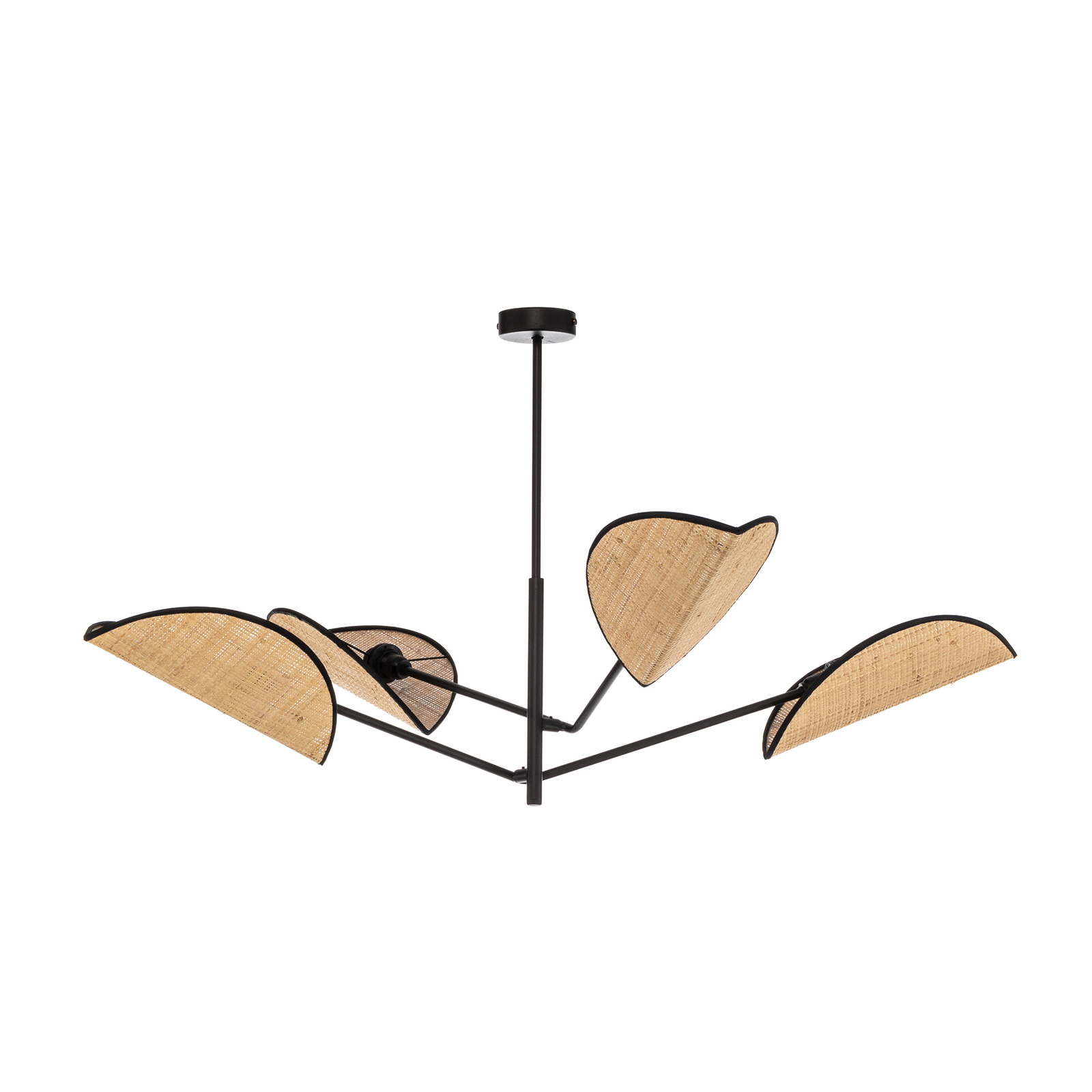 Hanglamp Vene, zwart/rotanoptiek, 4-lamps