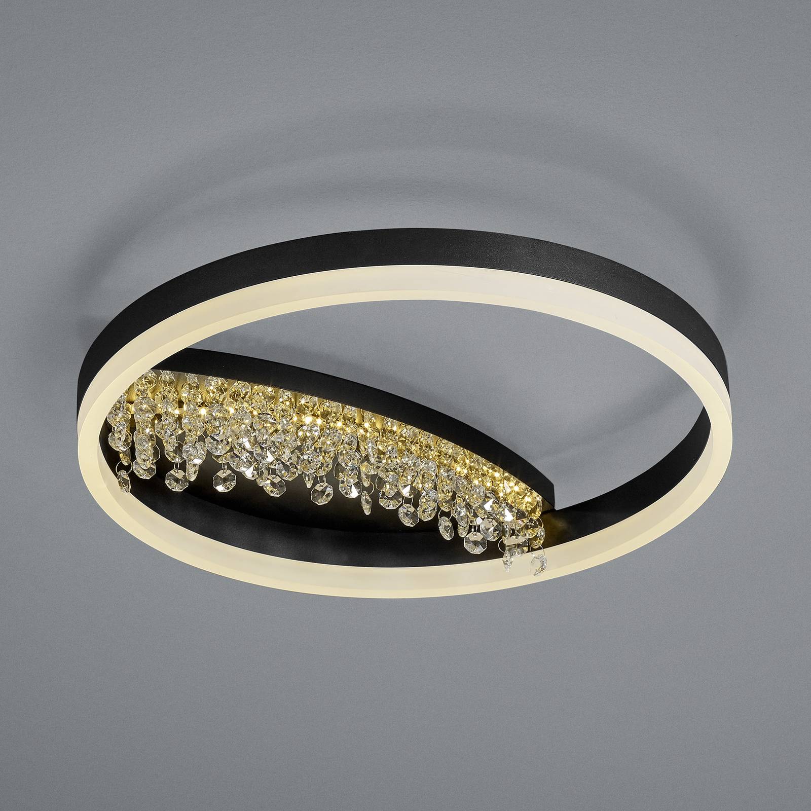 Image of HELL Plafonnier LED Dana avec décor cristal, noir 4045542228181