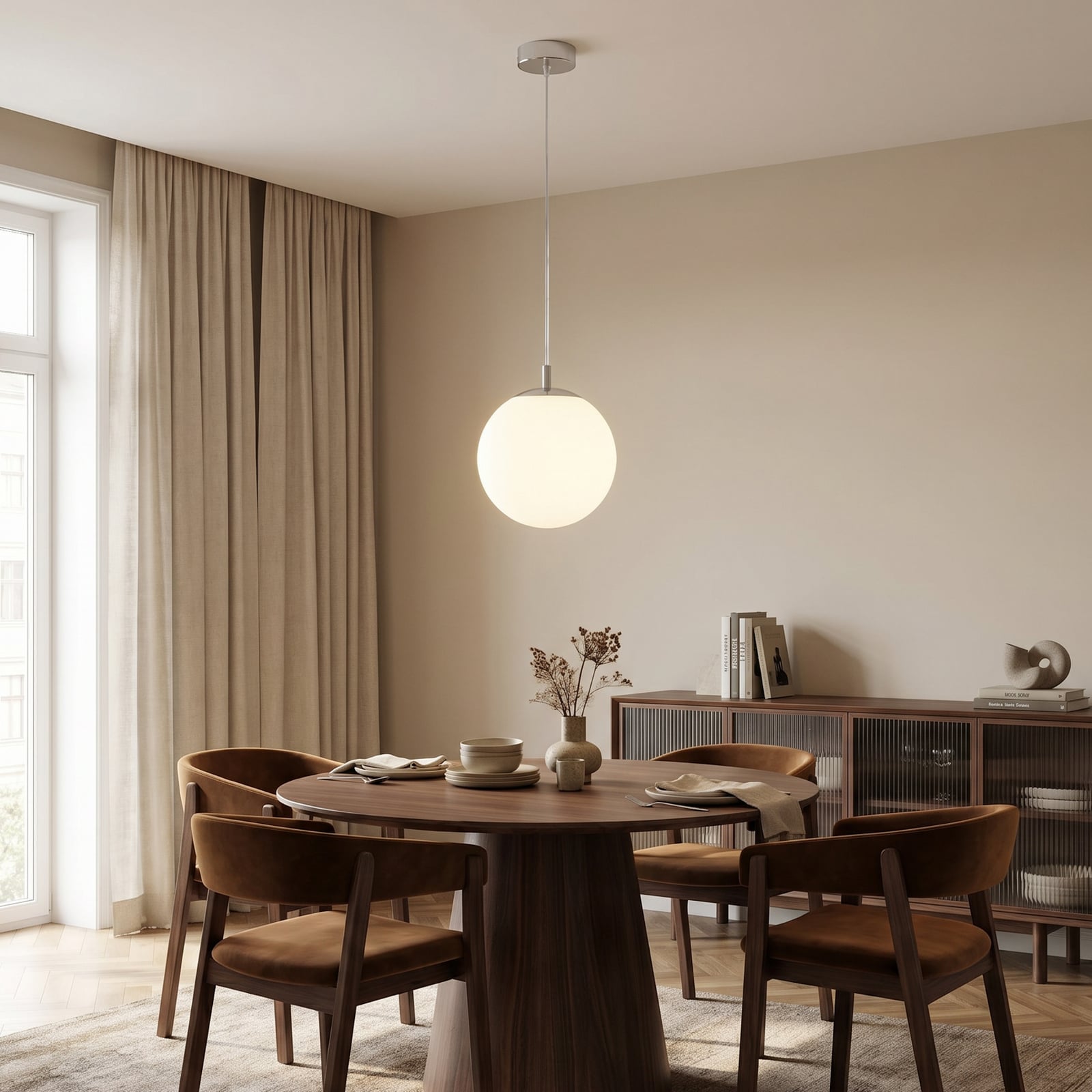 Lampada a sospensione Bernike, bianco/cromo, vetro, Ø 30 cm