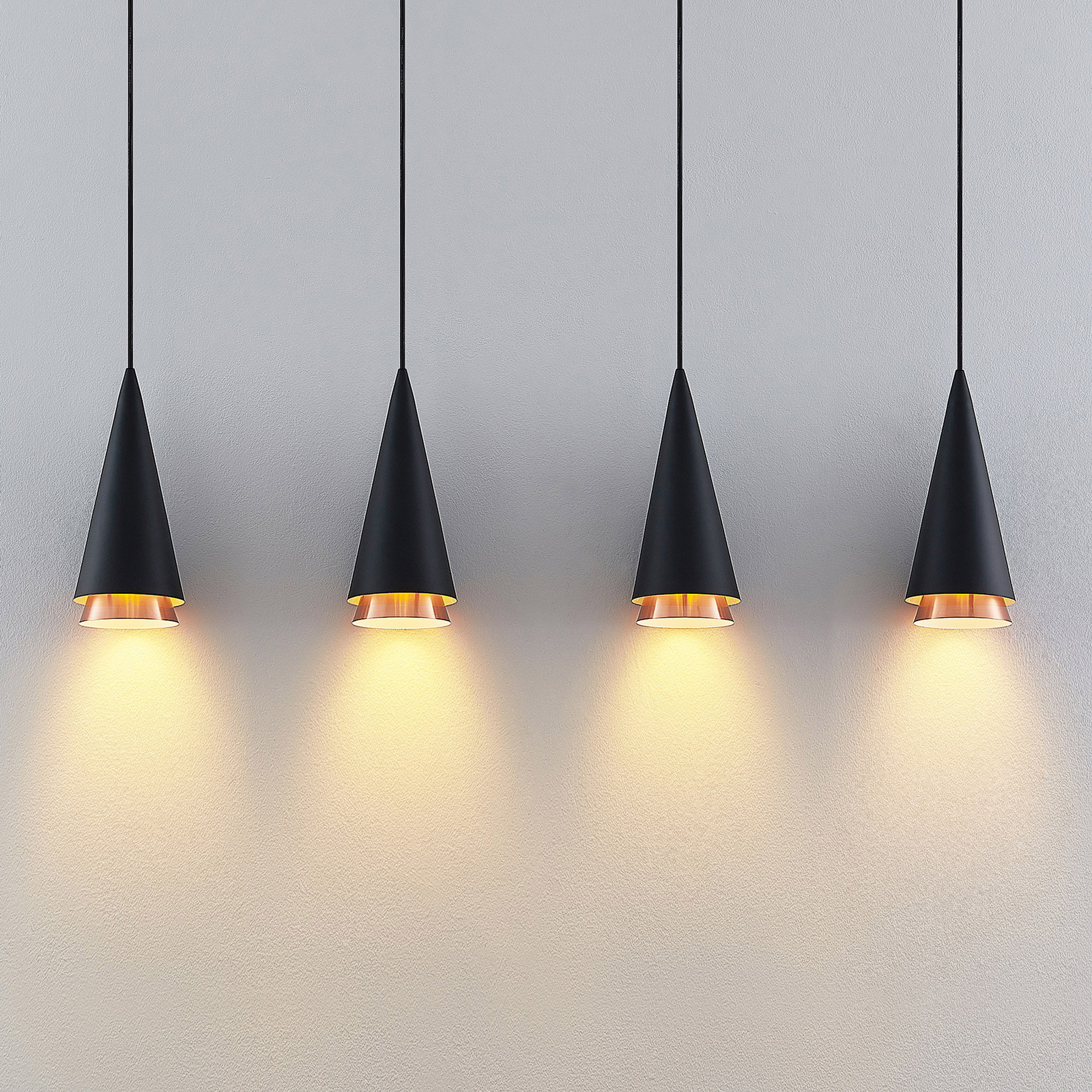 Lucande Naoh hanglamp 4-lamps, zwart/koper