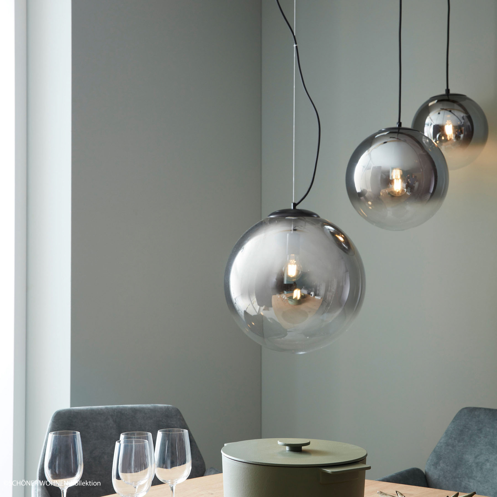 SCHÖNER WOHNEN Schöner Wohnen Mirror hanging light, Ø 40 cm, for Living / Dining Room, glass, metal, E27, 40 W, energy efficiency: A++