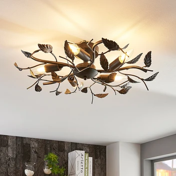 Lindby plafondlamp Yos, 5-lamps, 58 cm, zwart-koper, E14