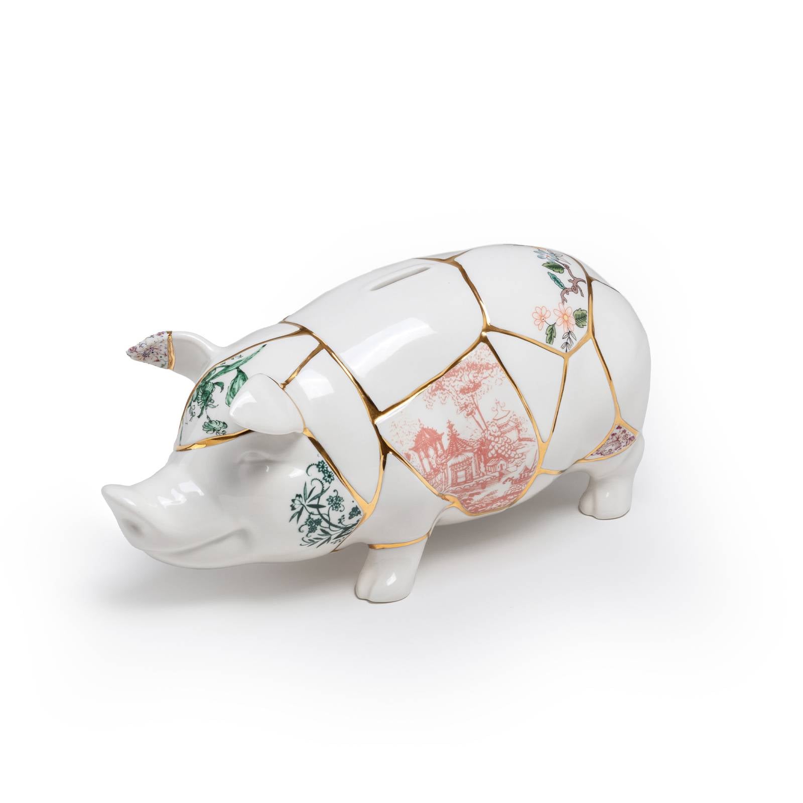 SELETTI Sparschwein Kintsugi weiß   bunt Porzellan Gold