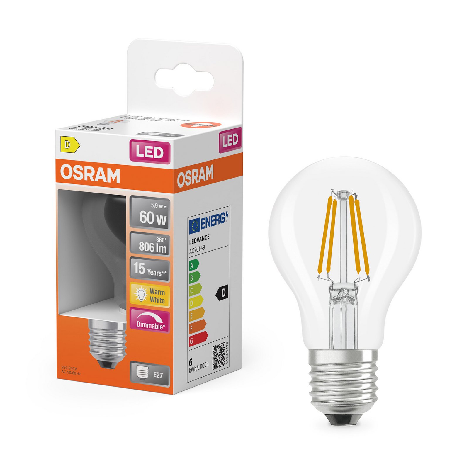 Żarówka LED OSRAM kropla E27 5,9 W żarnik 2700 K ściemniany