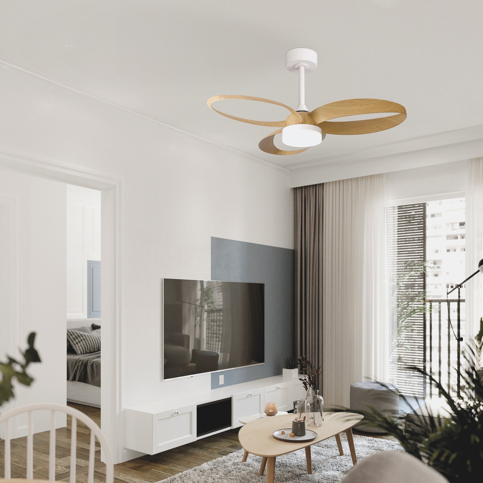 Ventilateur de plafond LED Infinity décor bois DC silencieux Ø 93 cm CCT