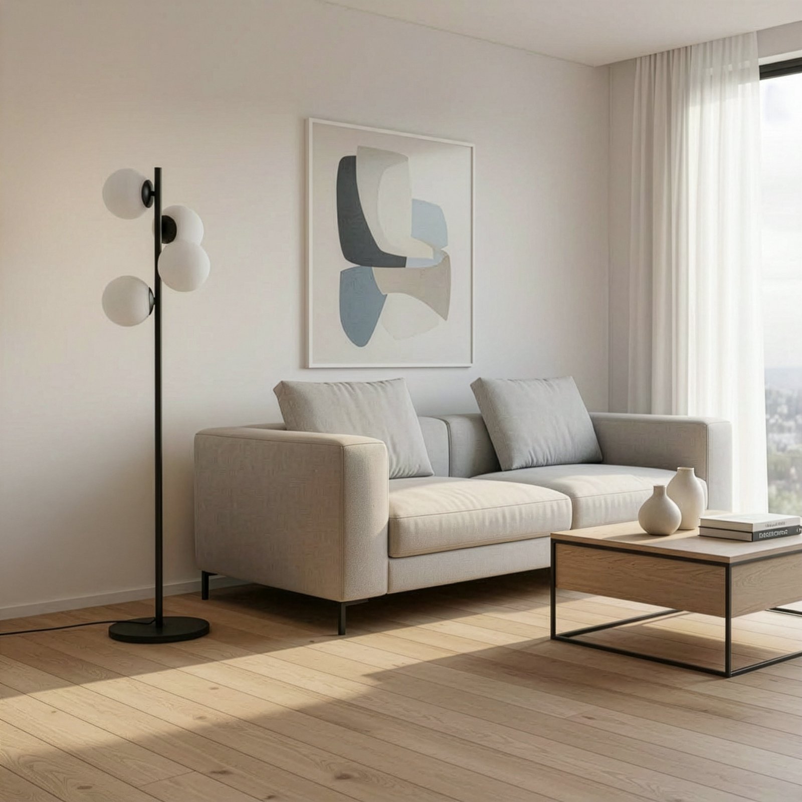 Stehleuchte Faze, schwarz, Glas, Höhe 130 cm, 4-flammig, E27