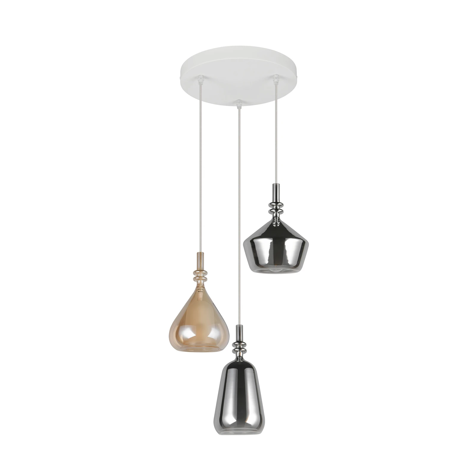 Aldea hanging light, Ø 28 cm, white/amber/chrome, glass, 3-bulb.