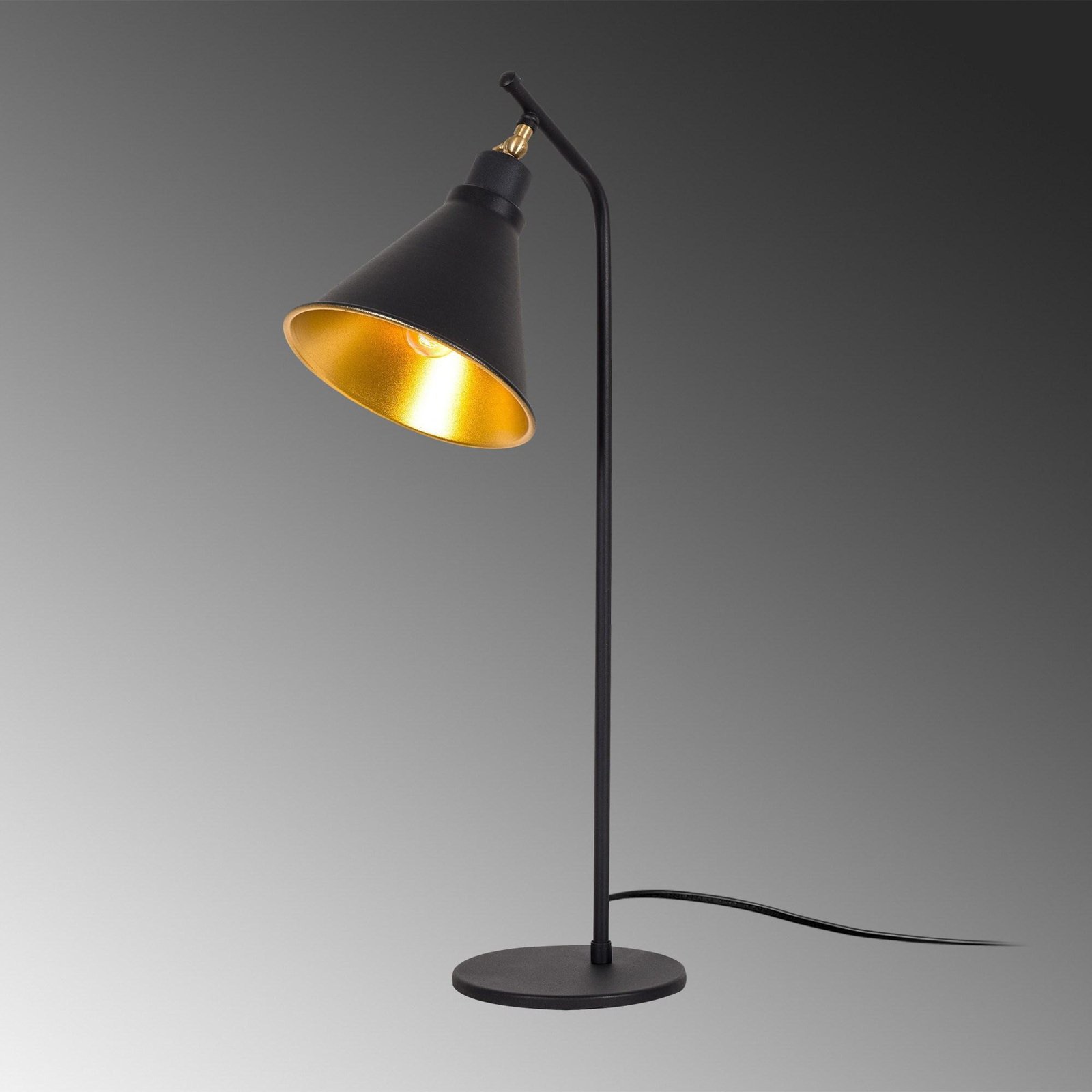 Sivani MR-608 bordlampe, svart/gull, metall, høyde 50 cm