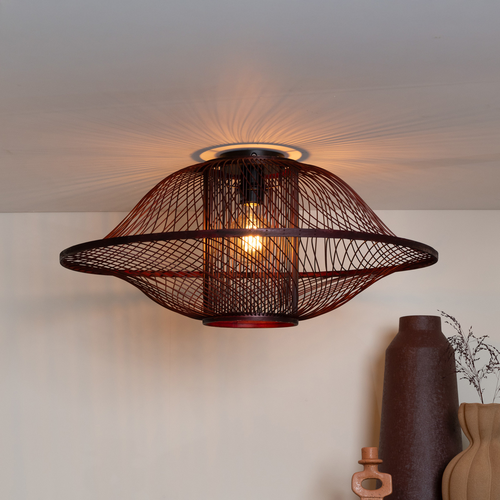 GOOD & MOJO Plafonieră Maui roșu Ø 70 cm bambus E27 - Camera de zi / sufragerie - Design - roșu vin - Bamboo