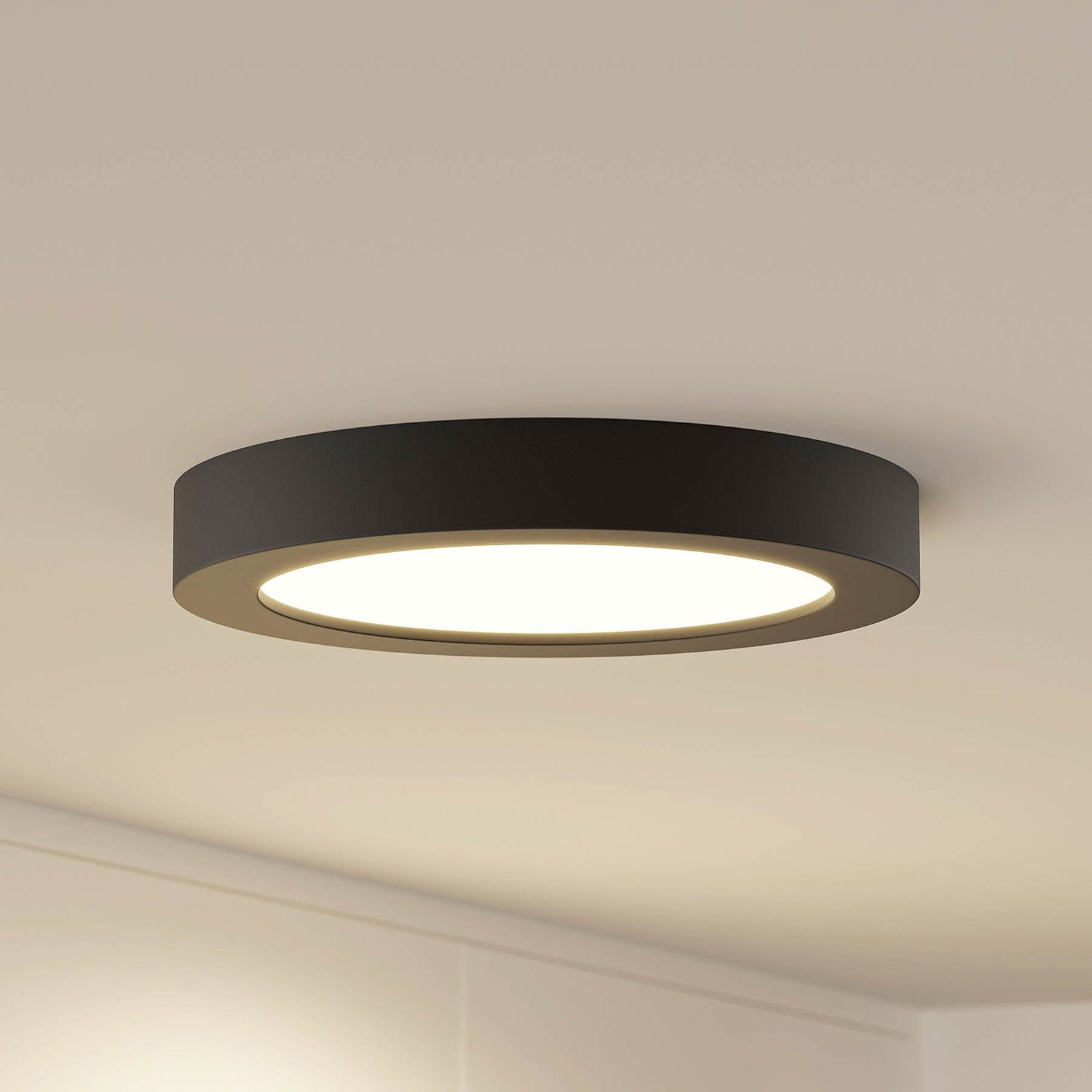Prios Edwina LED-Deckenlampe, schwarz, CCT, 24,5 cm