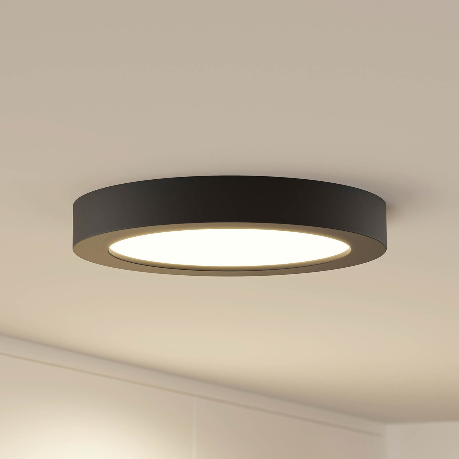 Prios Edwina LED ceiling lamp, black, CCT, 24.5 cm