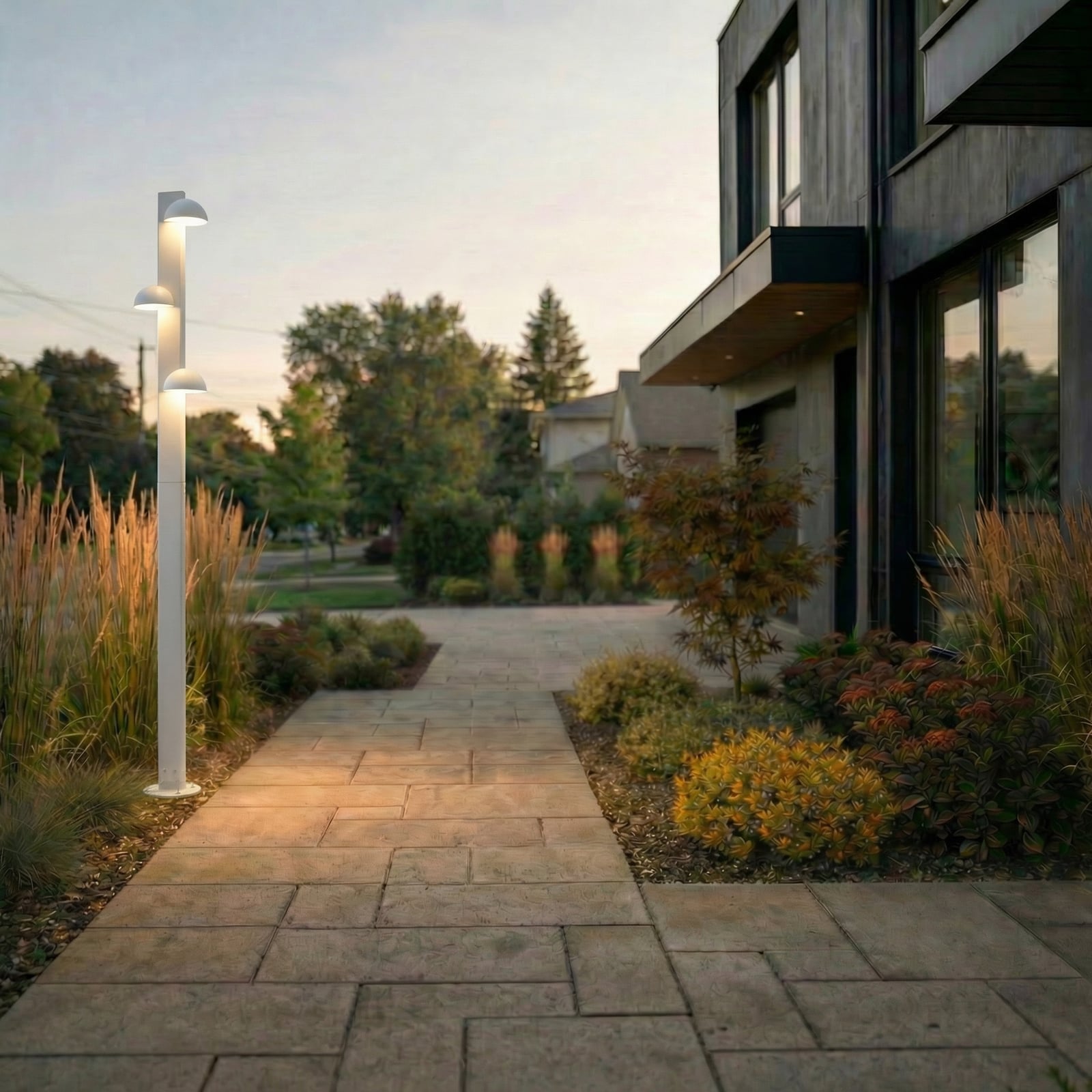 Velira LED buitenlamp, 3-lamps, 220 cm, IP44, lichtgrijs, metaal - Lucande