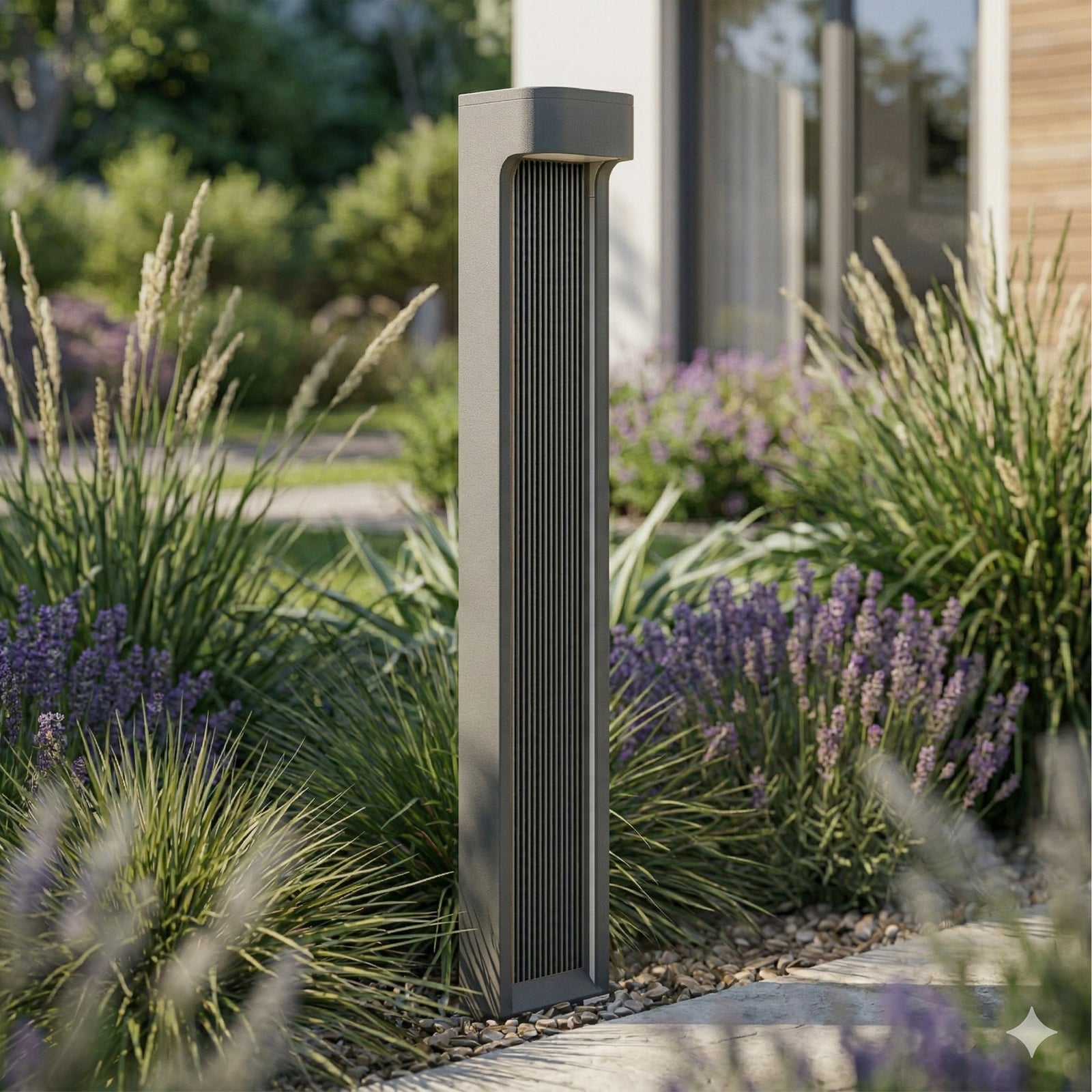 Lucande LED-Wegeleuchte Meta, Metall, Riffle Inlay, 100 cm Lucande LED-Wegeleuchte Meta, Metall, Riffle Inlay, 100 cm