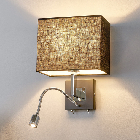 Svart stoffvegglampe Rebekka med LED-leselys