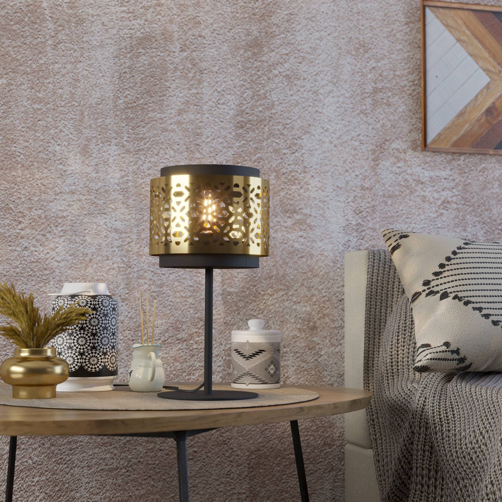 Tischleuchte Sandbach in Schwarz und Messing günstig online kaufen