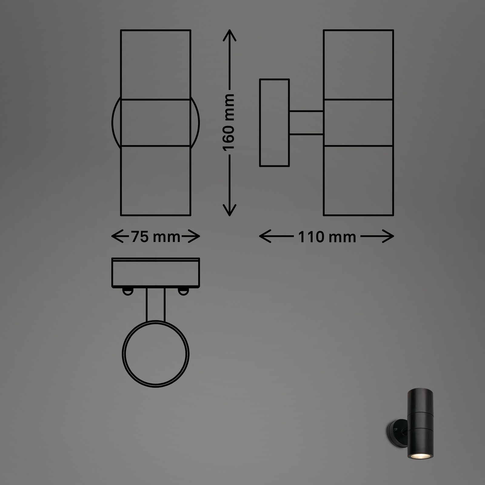 Utendørs vegglampe 3792025 svart plast opp/ned 2 x GU10