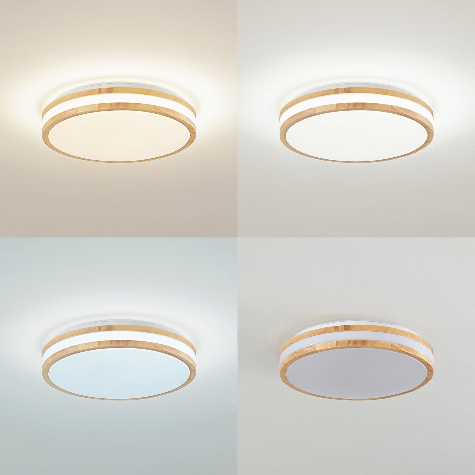 Lindby LED лампа за таван Emiva, Ø 39,5 cm, CCT, дърво