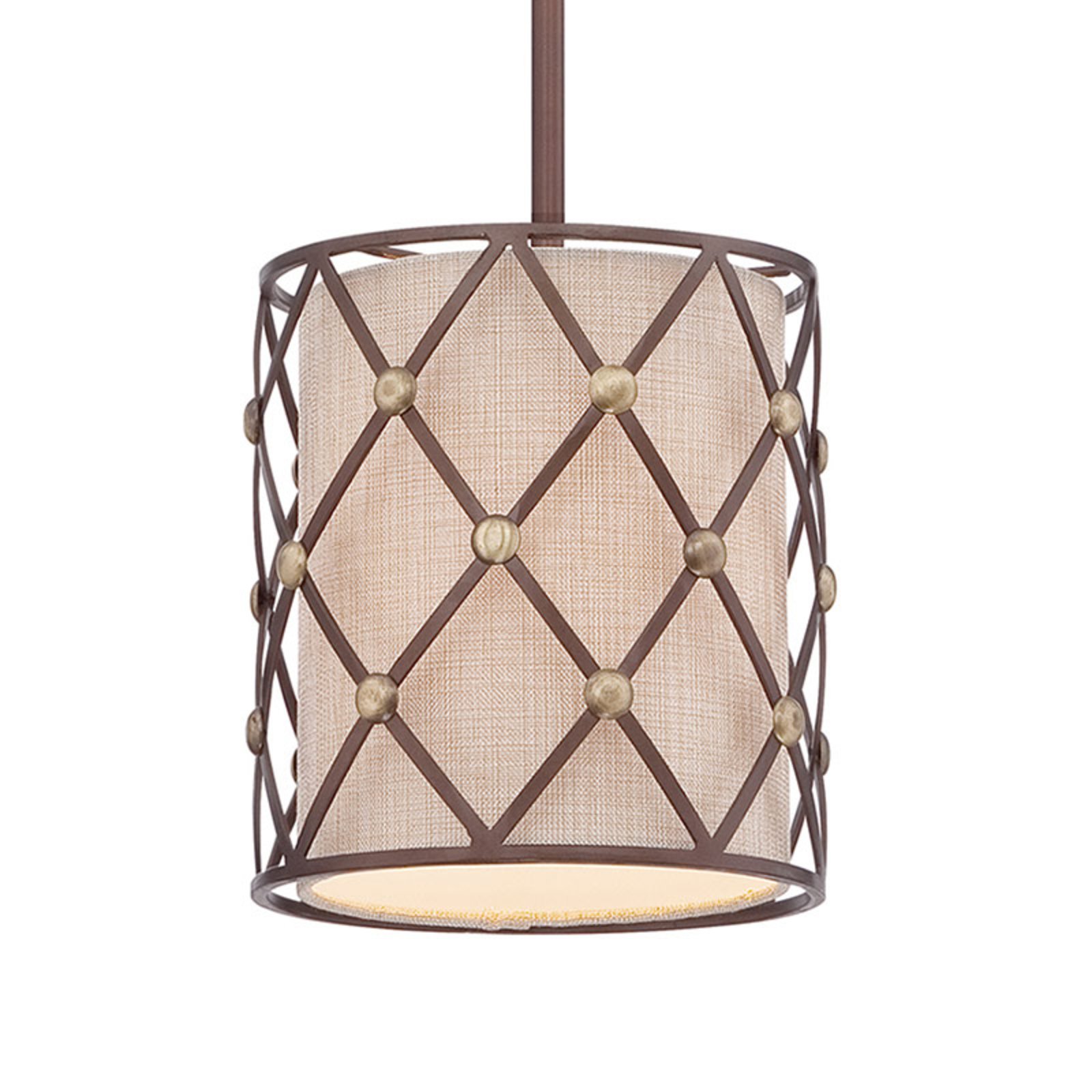 QUOIZEL Brown Lattice hanging light Ø 20.3 cm, for Living / Dining Room, metal, fabric, E27, 100 W, energy efficiency: A++, H: 22.9 cm