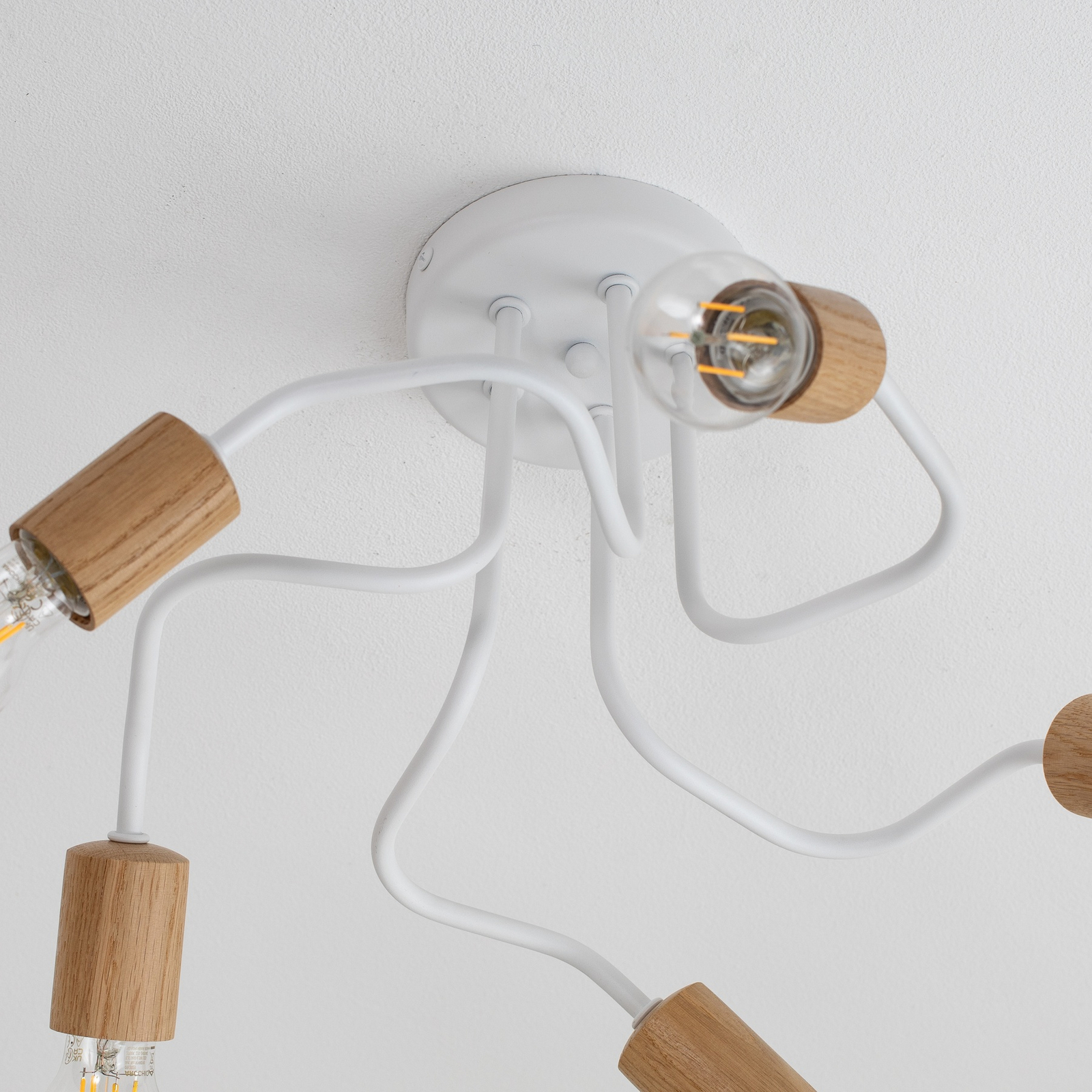 Envostar Joiy plafondlamp 5-lamps verdeeld wit/hout