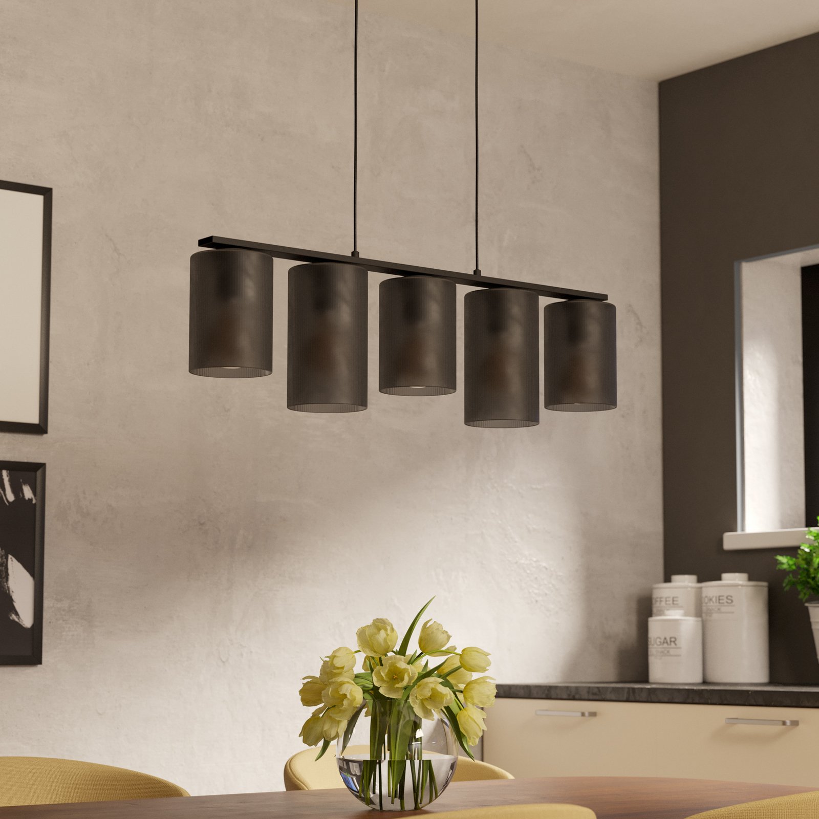 Lampă suspendată Colomera, negru/gri, 5 lumini.