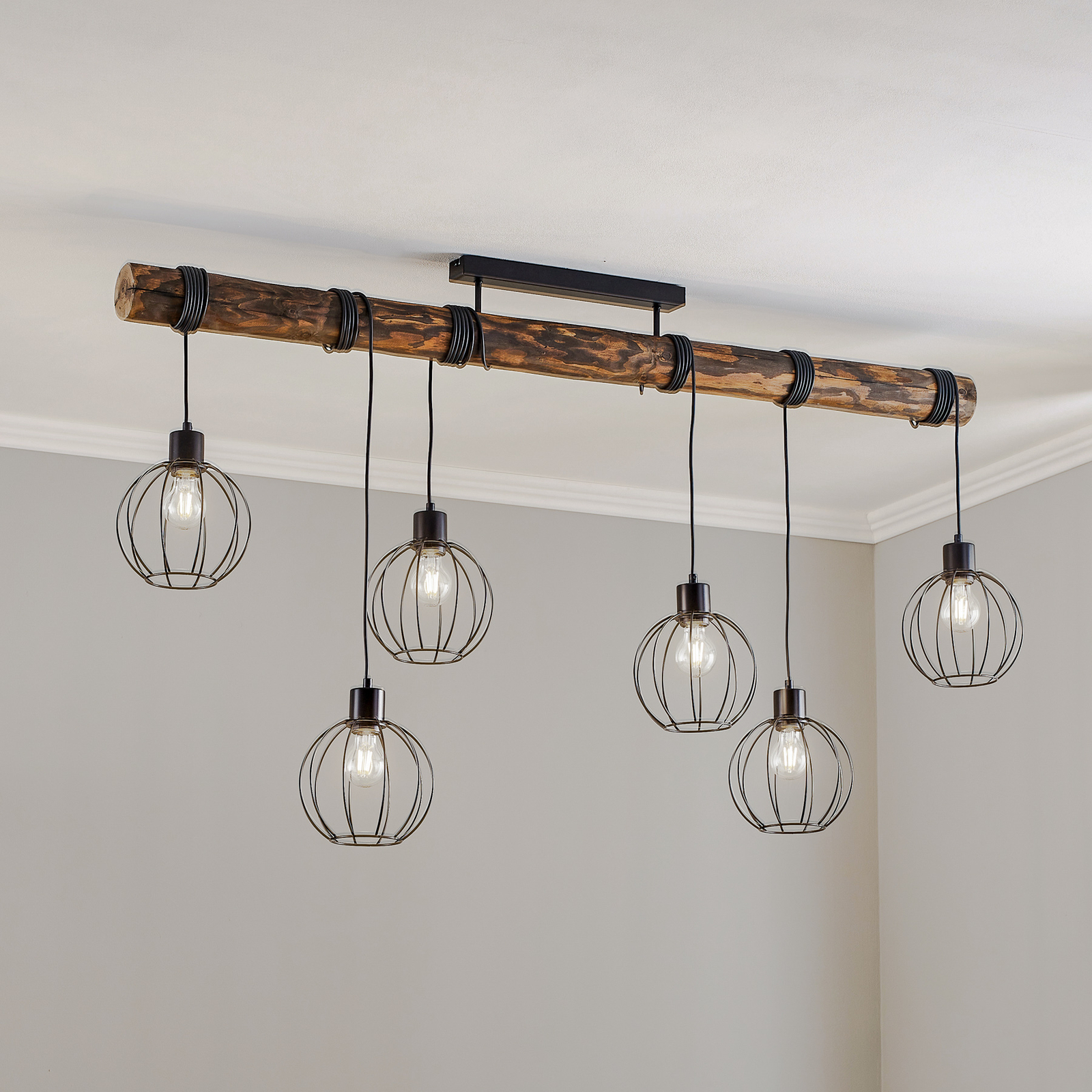 Plafón Karou, 6 luces, nogal