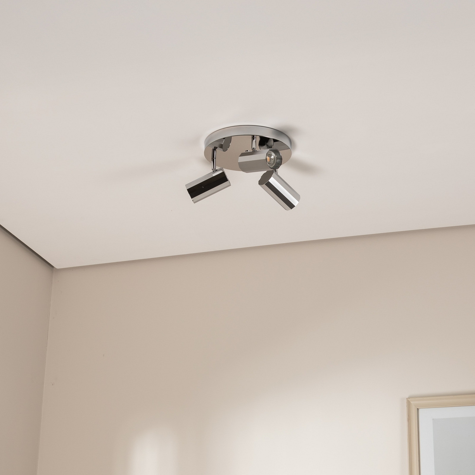 Deckenstrahler Oktano, chromfarben, Ø 35 cm, 3-flg., Metall