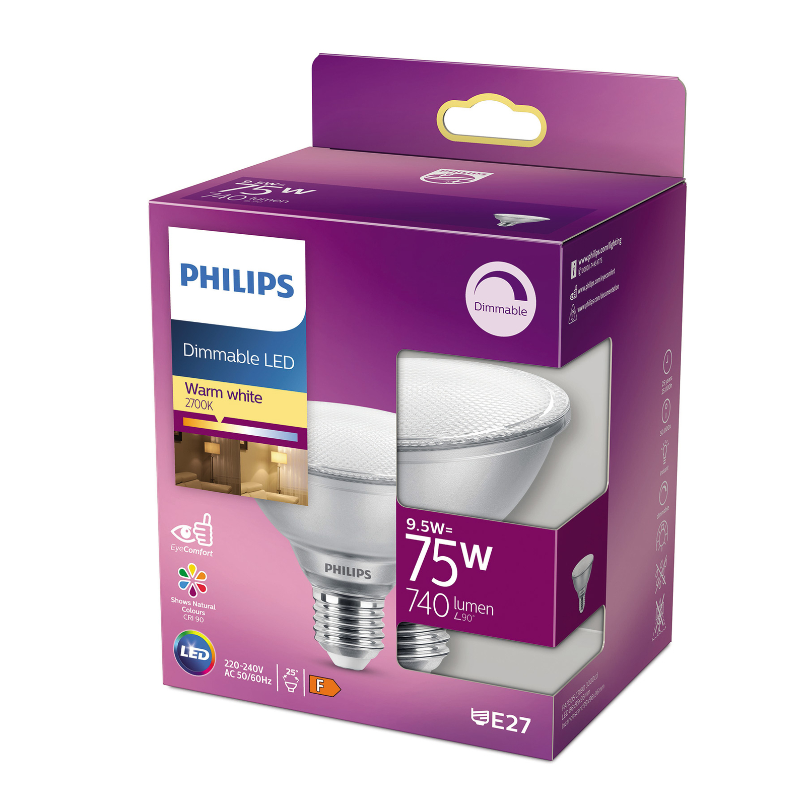 Lâmpada LED 9,5W (740lm) 2700K Reflector E27 2700K - Philips