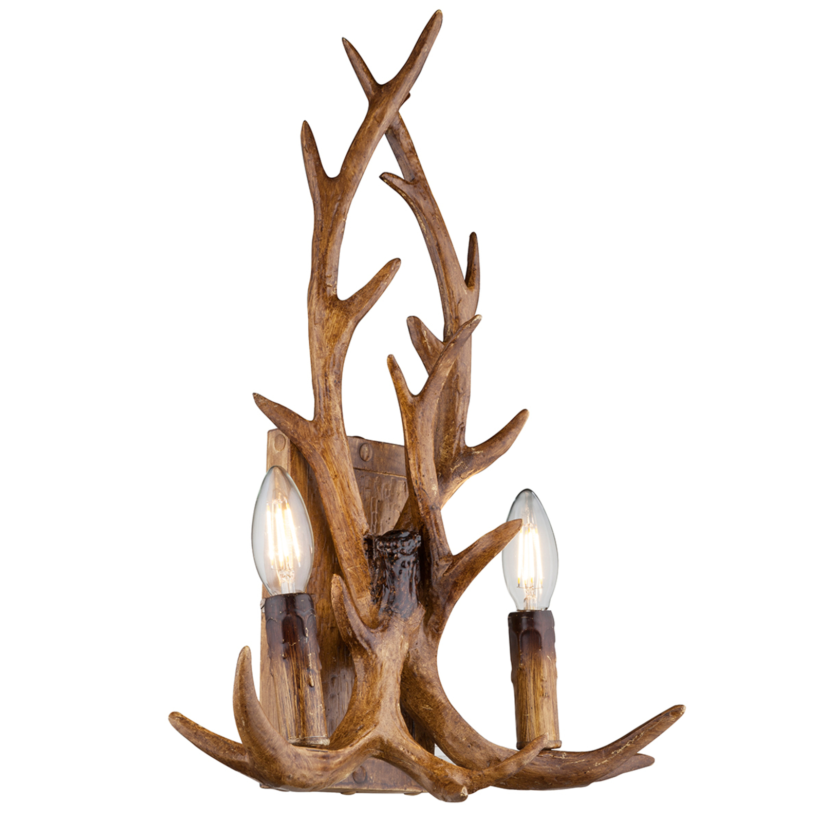 Globo 2-bulb antler wall light Waleah, for Living / Dining Room, resin mixture, E14, 40 W, energy efficiency: A++, W: 34 cm, H: 47 cm