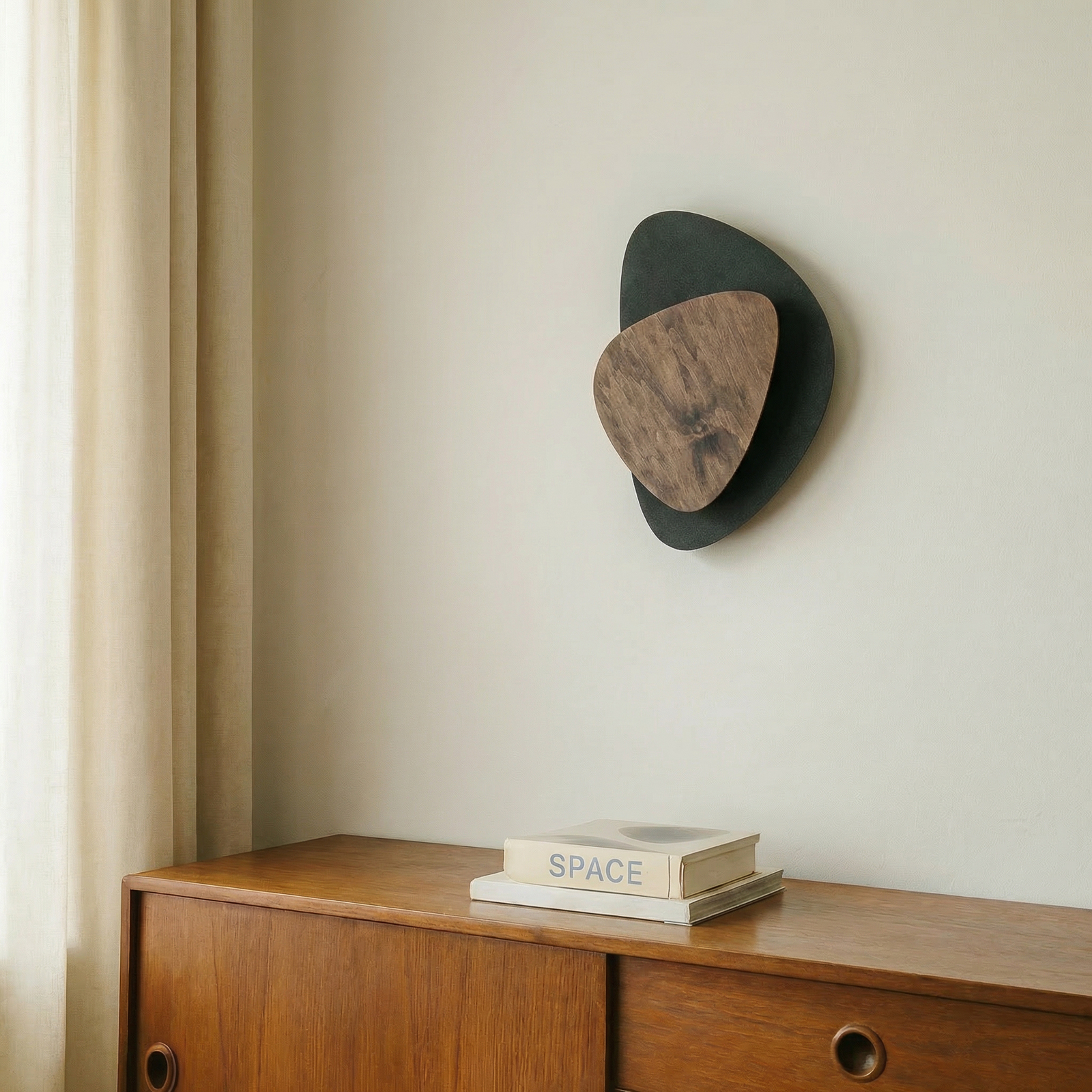 LED nástěnné světlo Pedra, černá/wenge, ocel, dřevo, 3 000 K