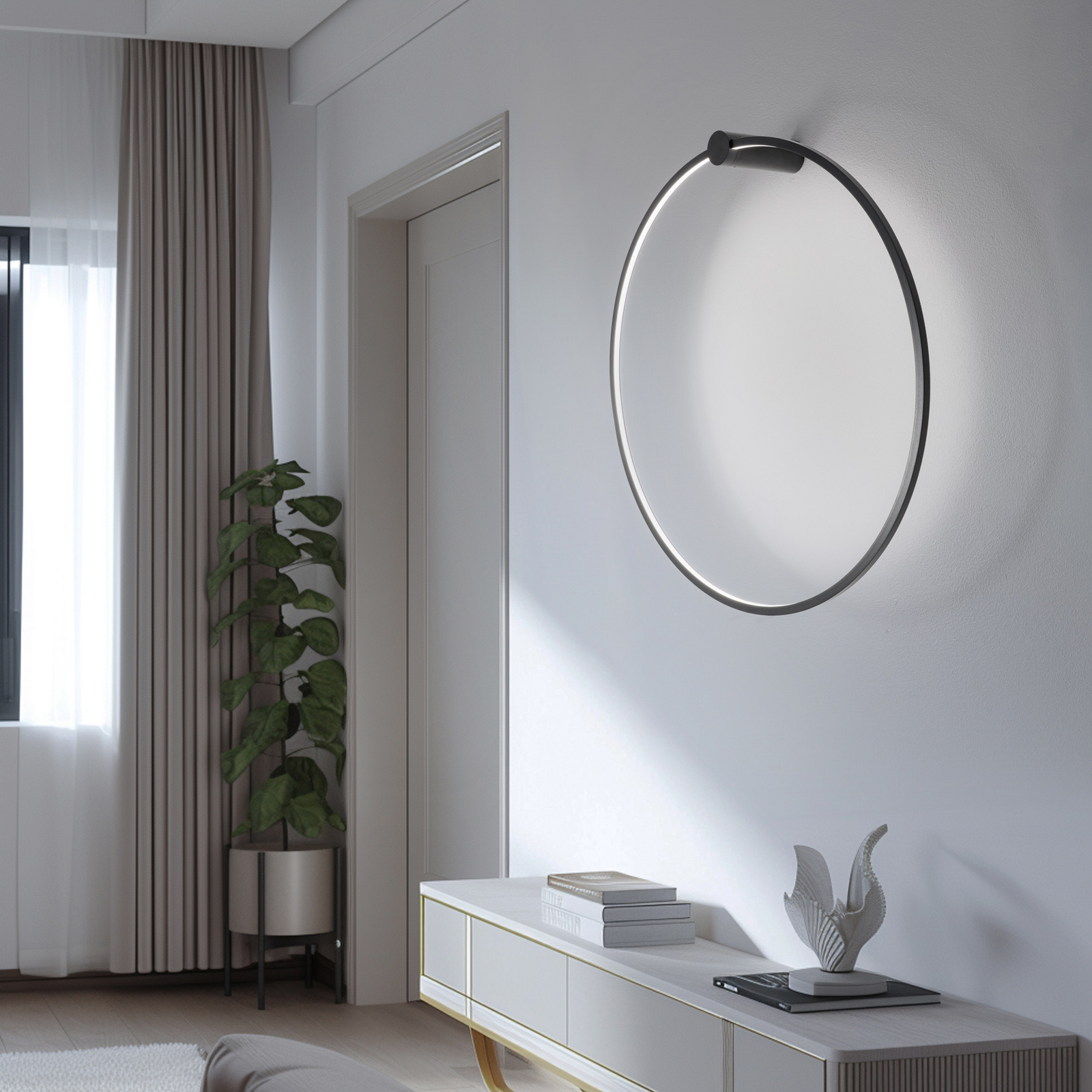 LED-Wandleuchte Saturno, schwarz, Ø 80 cm, Metall, 4.000 K