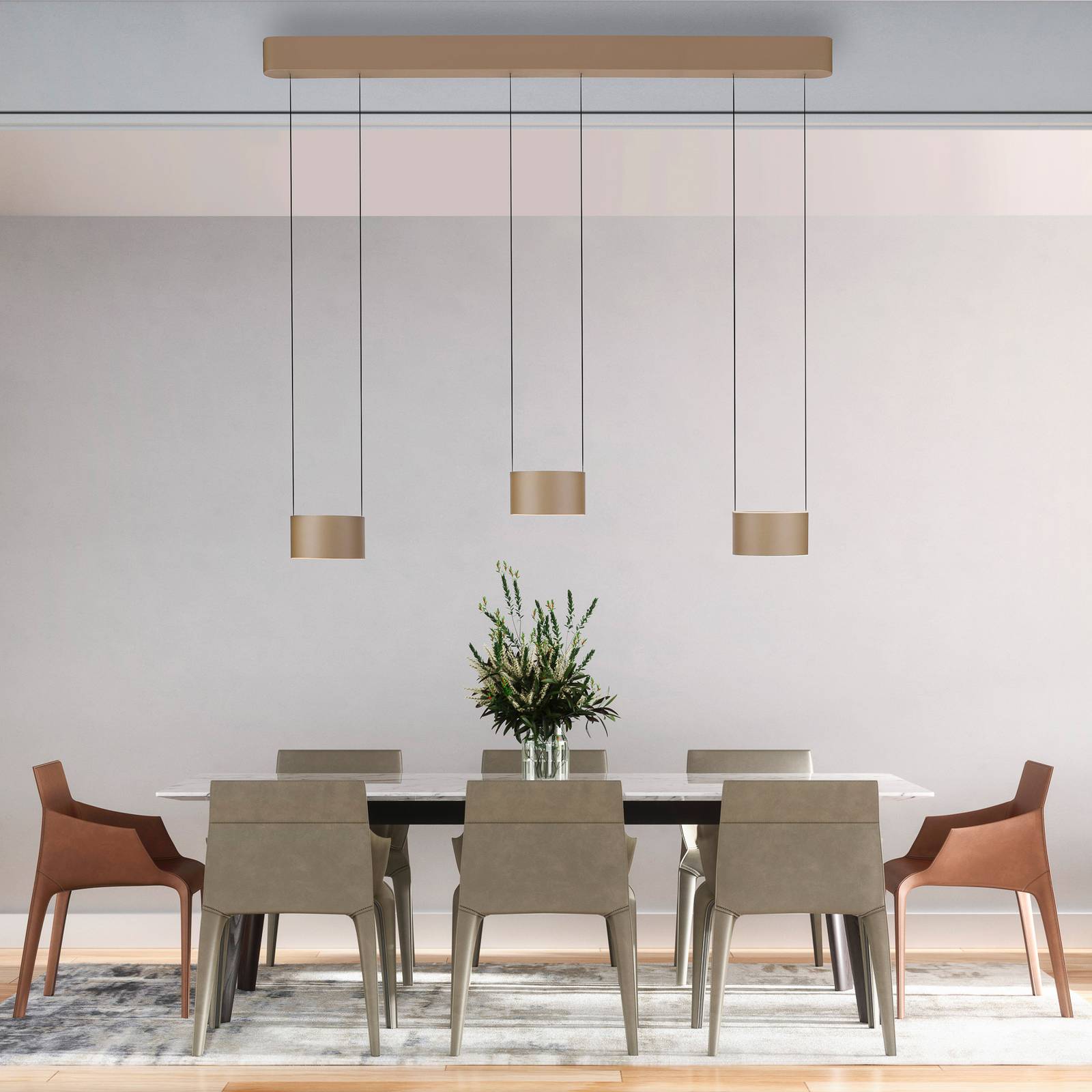PURE LED-Hängelampe Clipse, bronze, Länge 110 cm, CTT, 6-flg günstig online kaufen