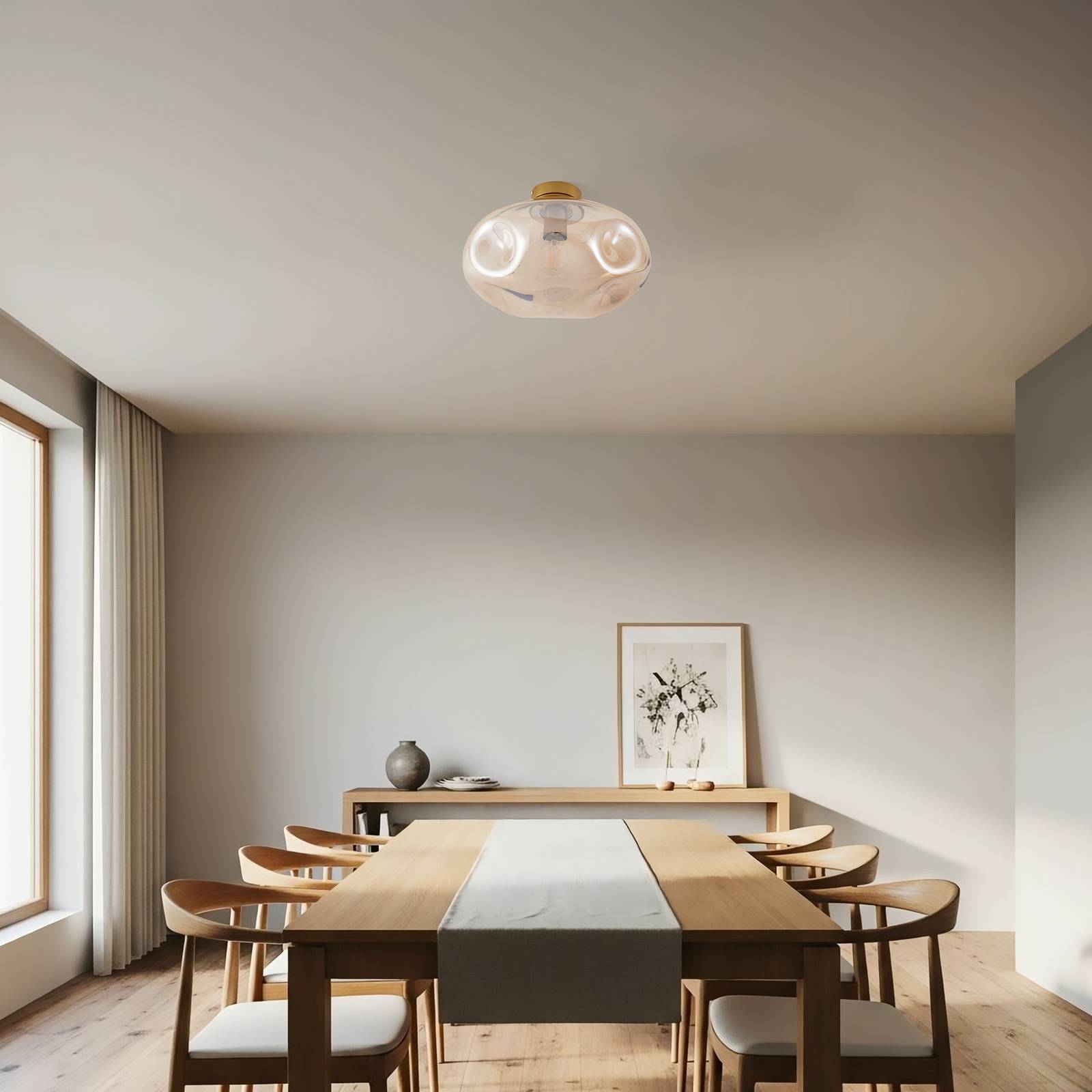 Lindby Deckenleuchte Lelia, amber, Glas, Ø 35 cm günstig online kaufen
