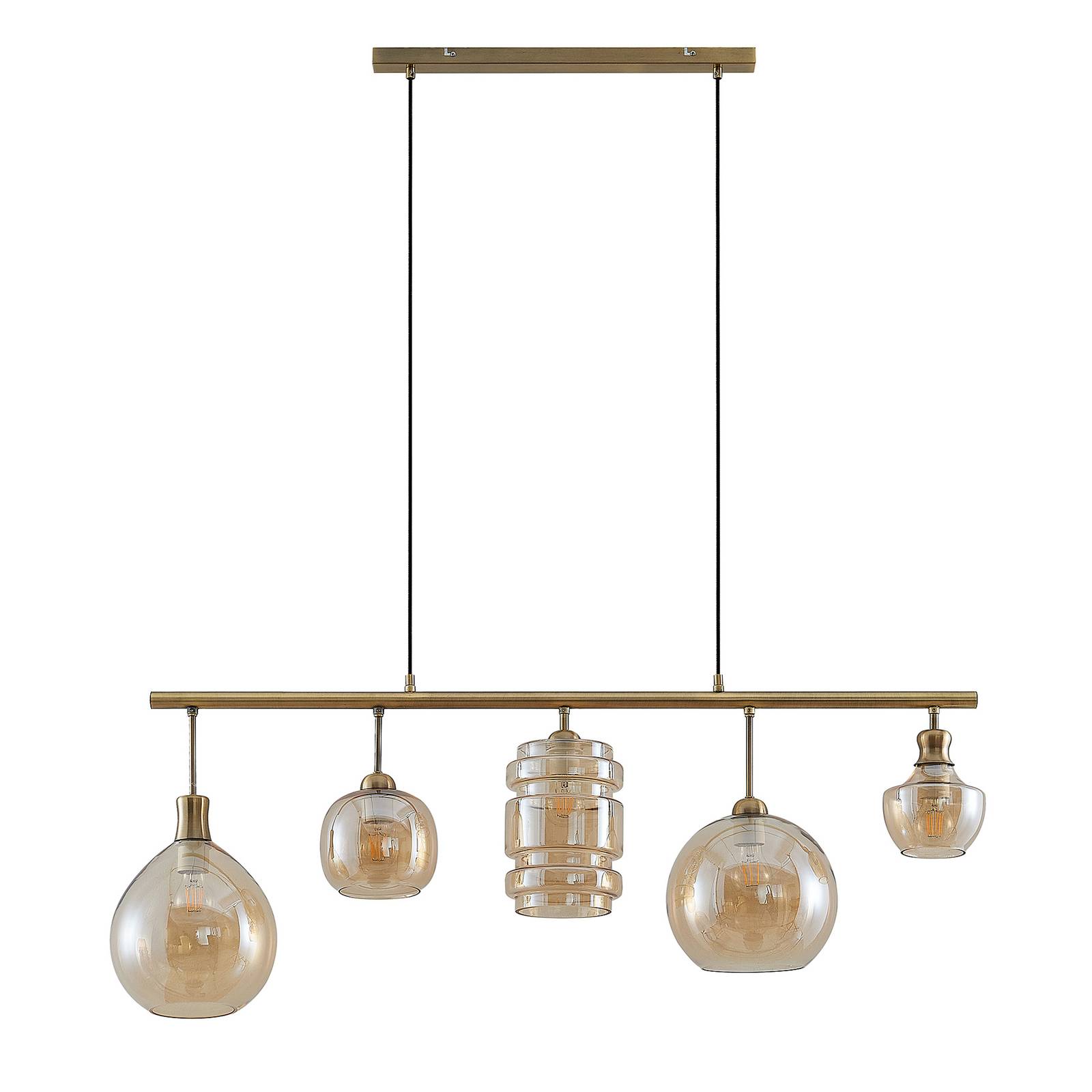 Lindby Mateno suspension en verre 5 lampes ambre