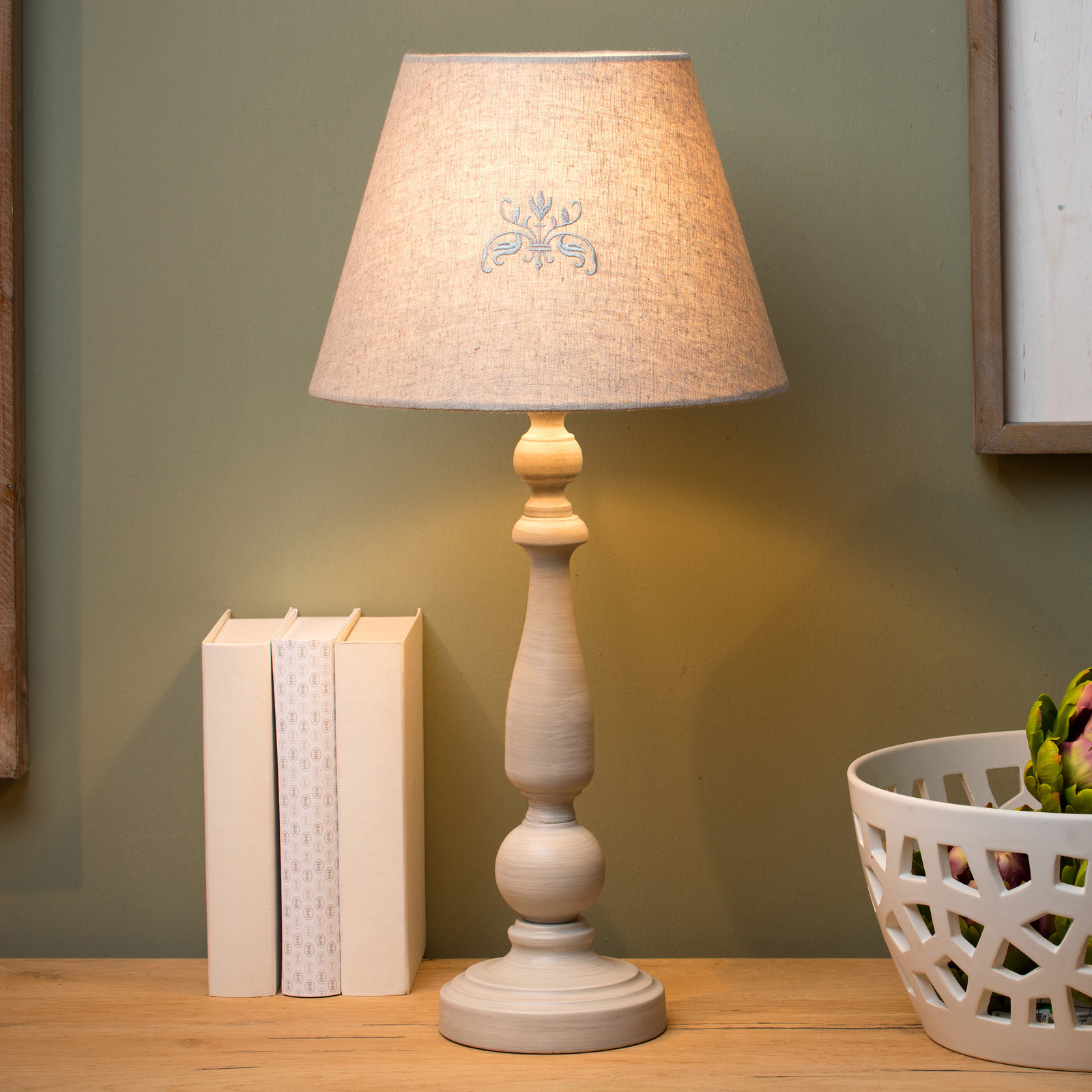 Lucide Robin table lamp, height 53.5 cm, for Living / Dining Room, wood, linen, E27, 40 W, energy efficiency: A++, H: 53.5 cm