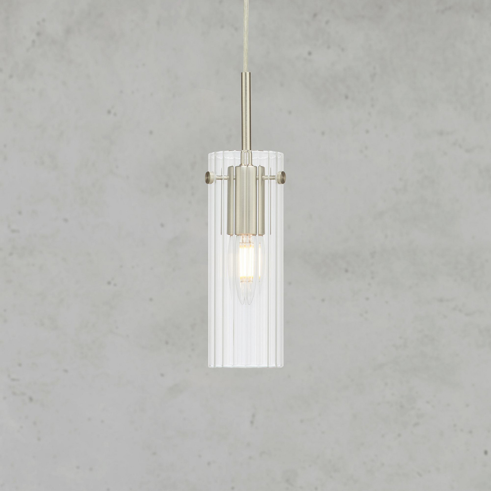 Markslöjd Lampă suspendată Tibia cu ștecher transparentă/culoare nichel Ø 7 cm - Camera de zi / sufragerie - clar nichel - Sticlă